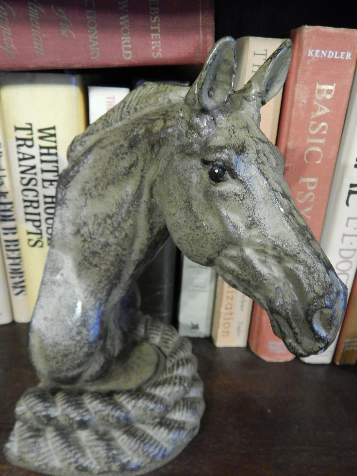 Bookends -Cast Iron Pair Verde Green Horse Head-Jantiques LLC.