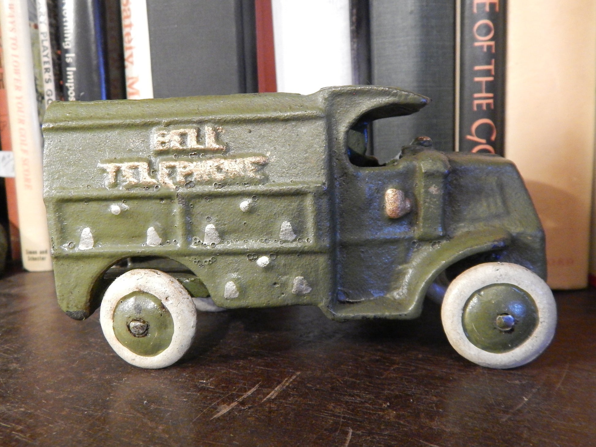 Cast Iron Truck - Hubley Green Telephone Truck Toy-Jantiques LLC.