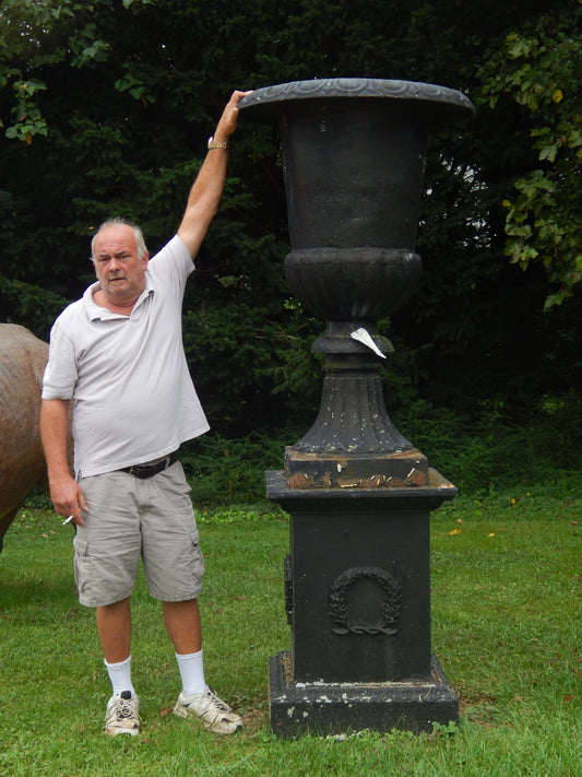 Urns Cast Iron - Pair Large Tall Urns-Jantiques LLC.