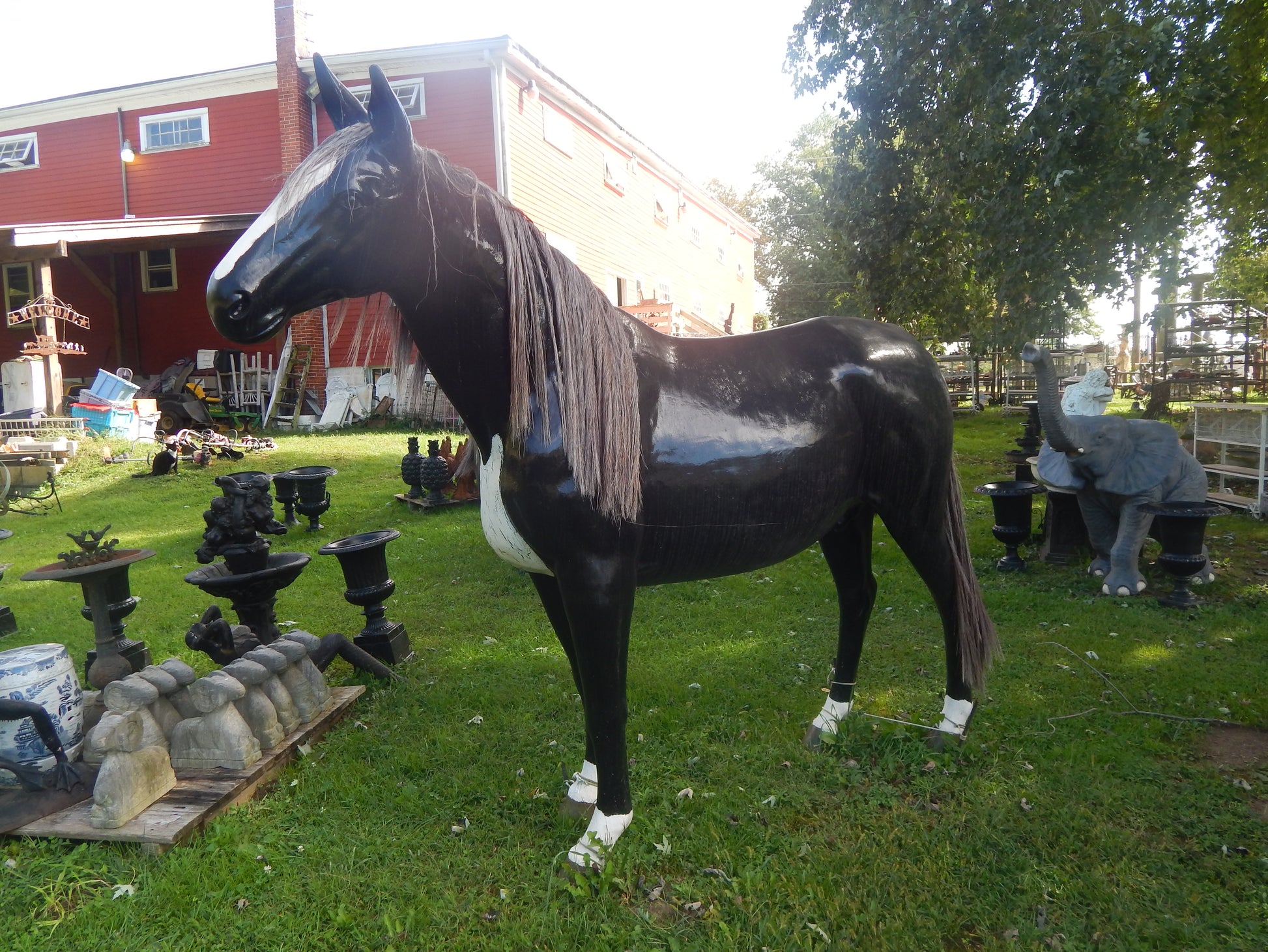 Statue - Life Size 7ft Black Horse-Jantiques LLC.