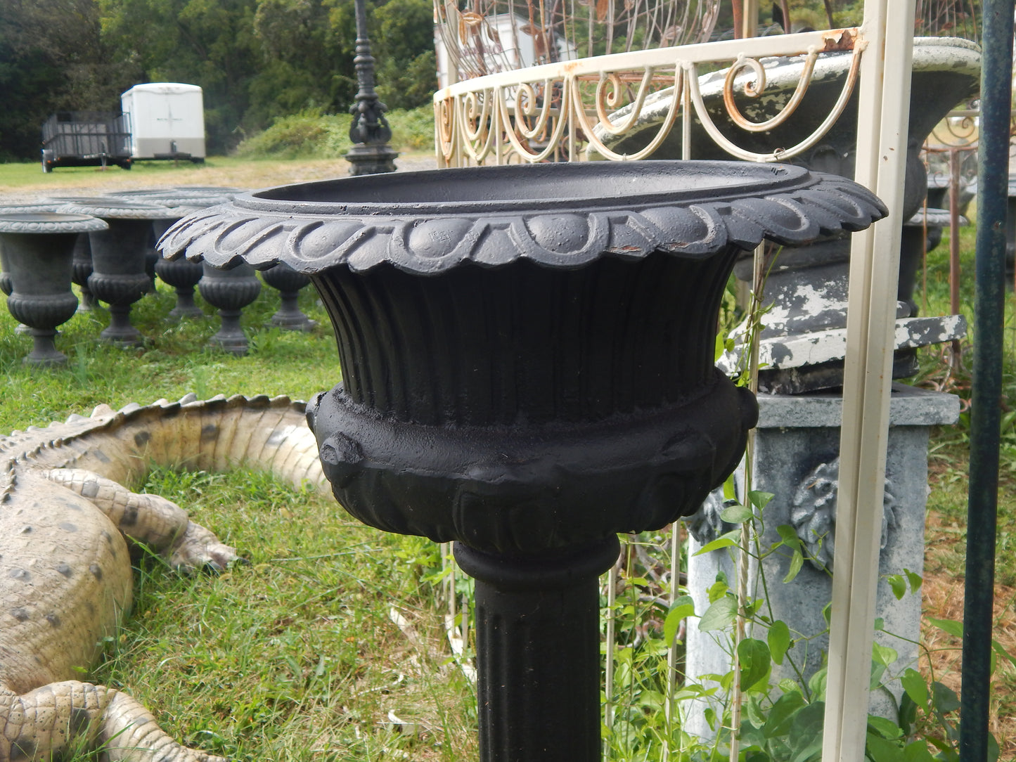 Urns Cast Iron -Single Fluted Pedestal-Jantiques LLC.