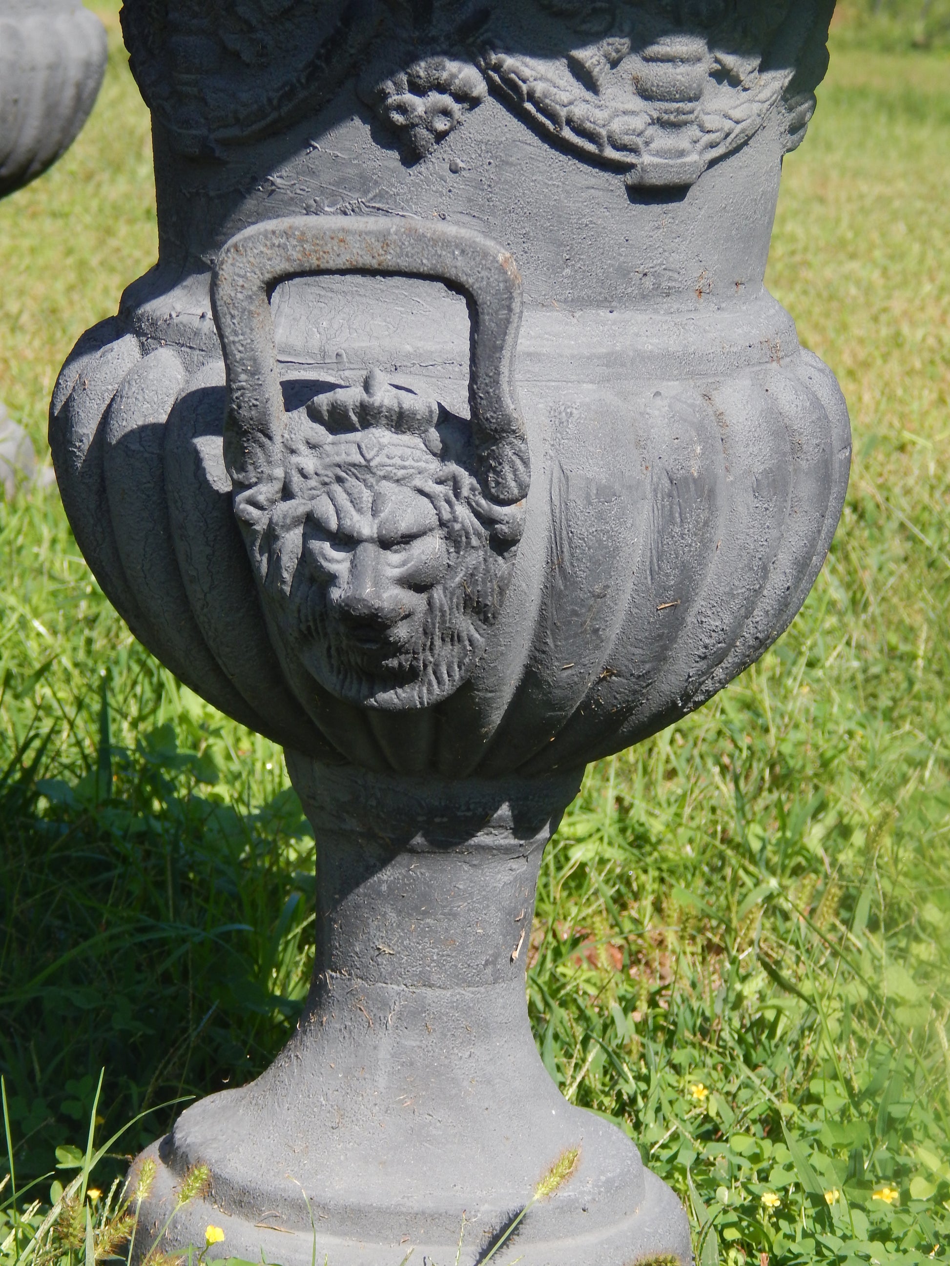 Urns Cast Iron -Pair Tall Lion Handle-Jantiques LLC.