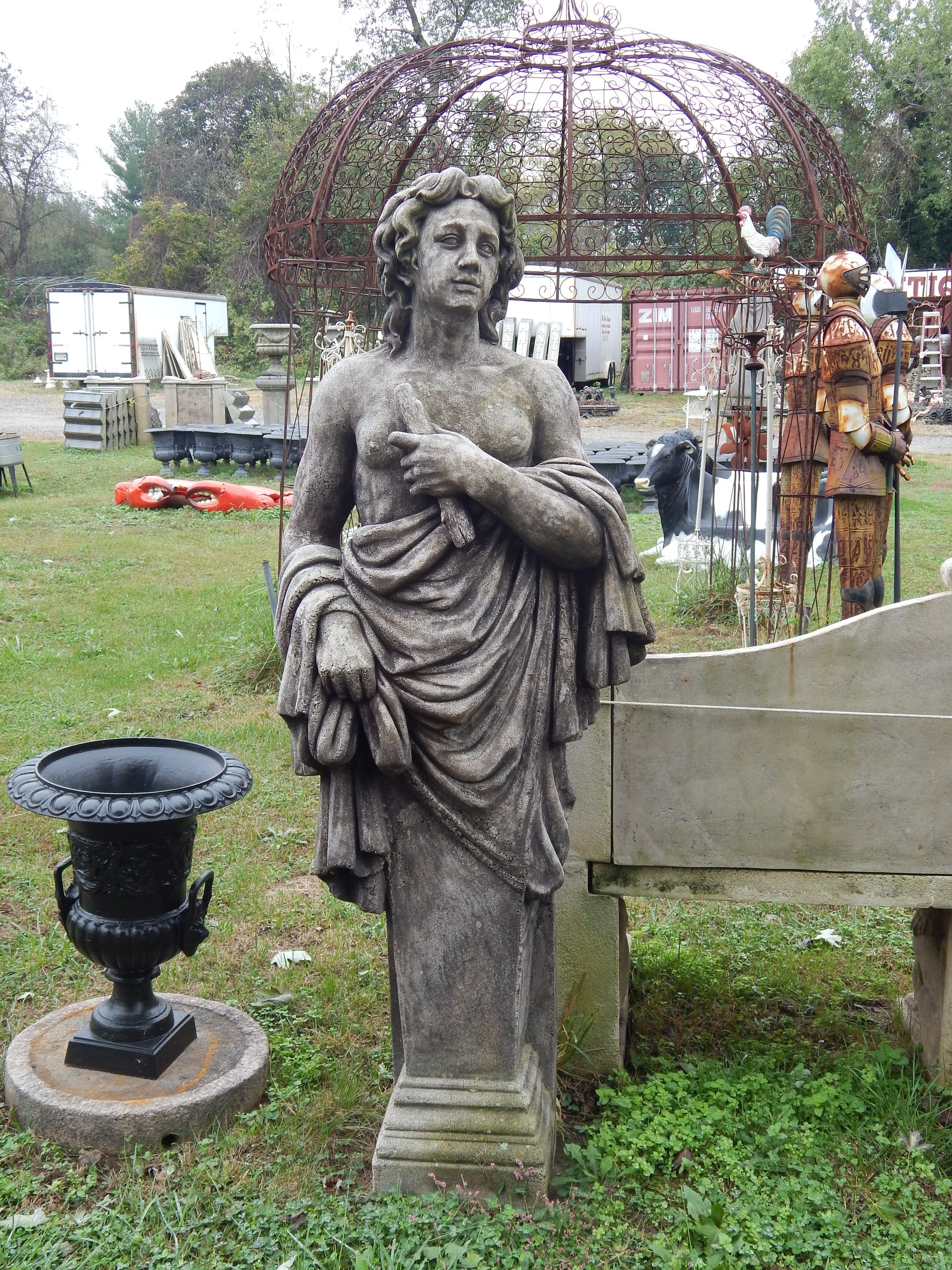 Fiberglass Statue - Pair Roman Stone Dust Set Hand Carved-Jantiques LLC.