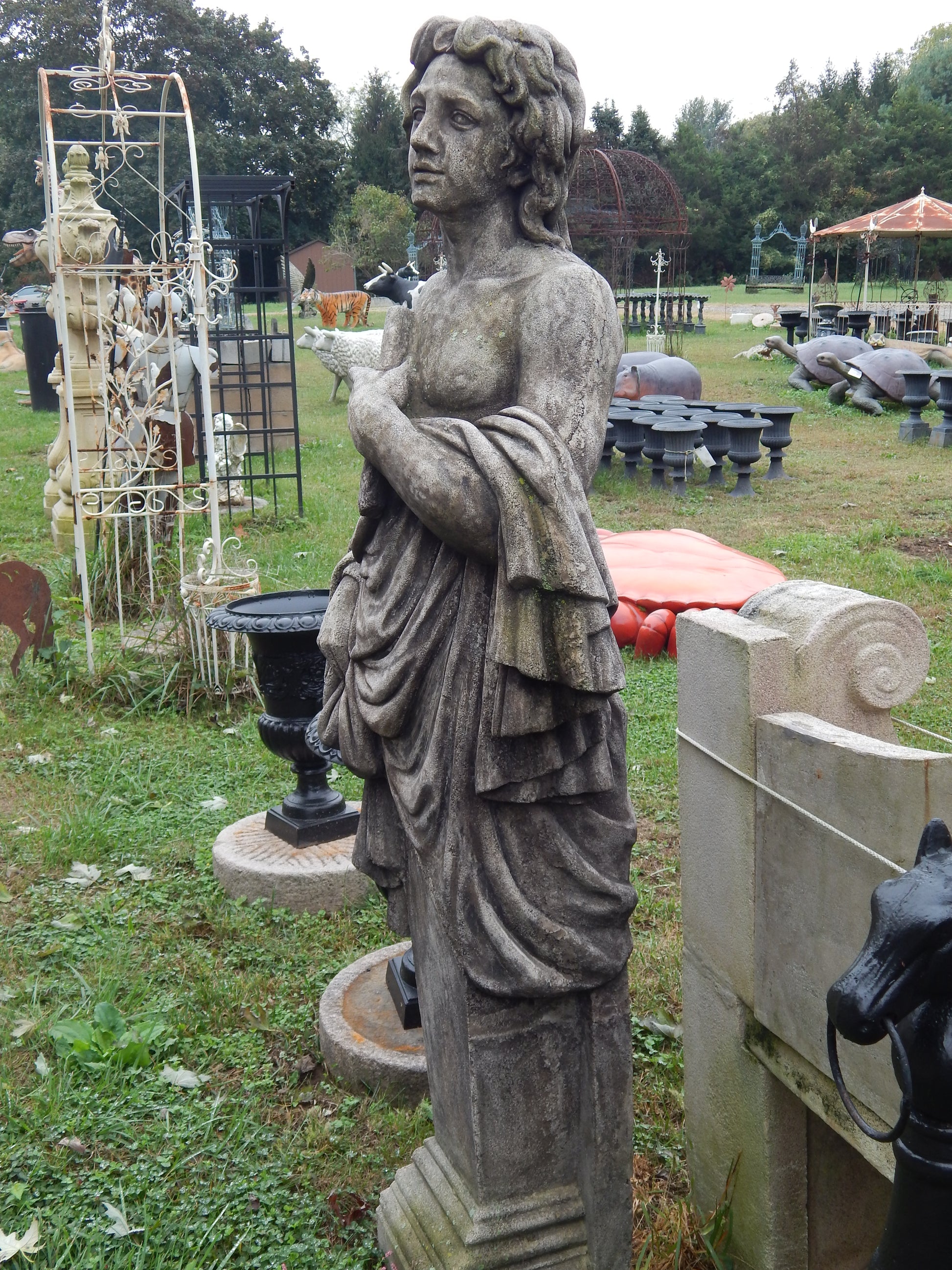 Fiberglass Statue - Pair Roman Stone Dust Set Hand Carved-Jantiques LLC.