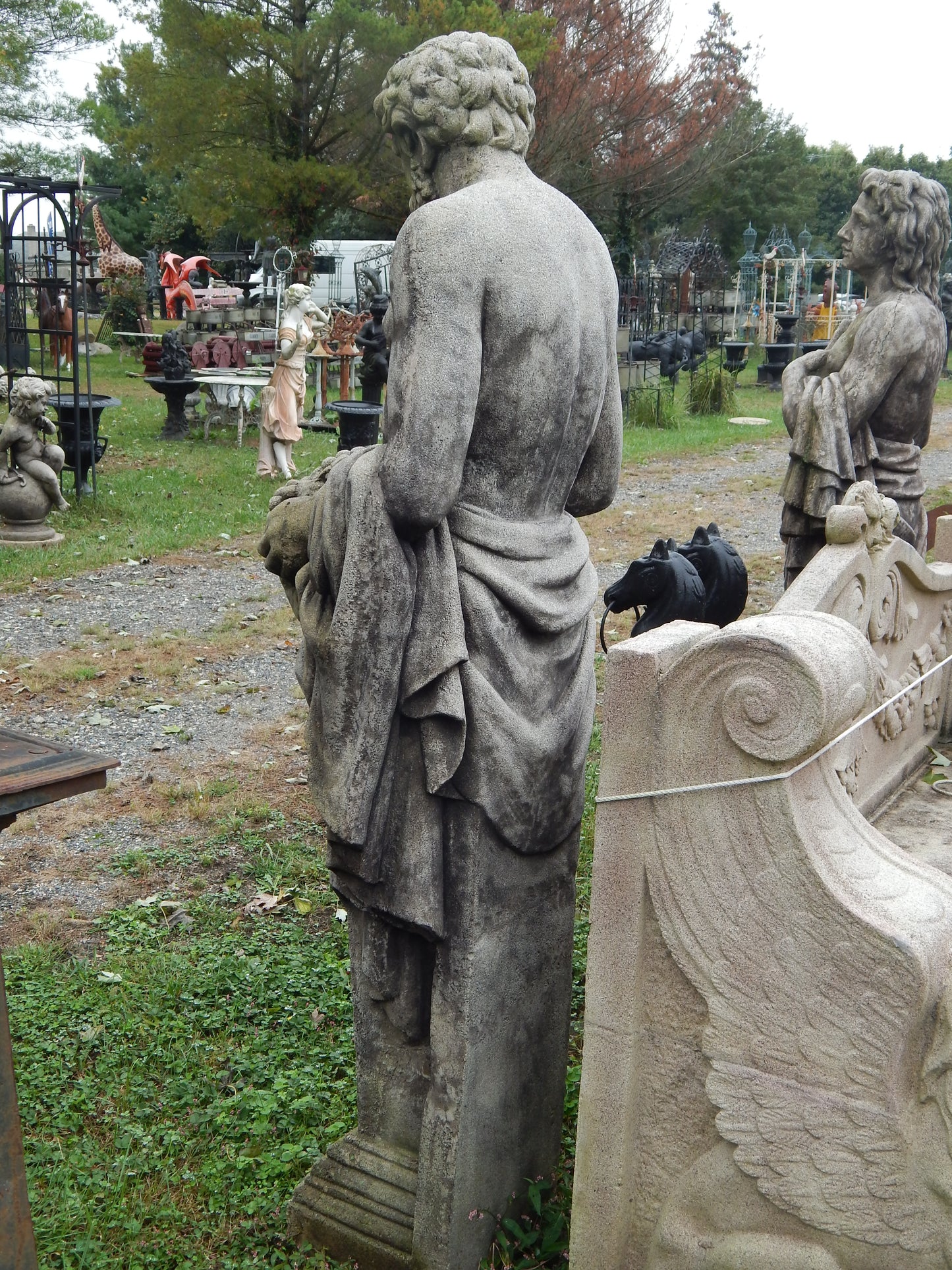 Fiberglass Statue - Pair Roman Stone Dust Set Hand Carved-Jantiques LLC.