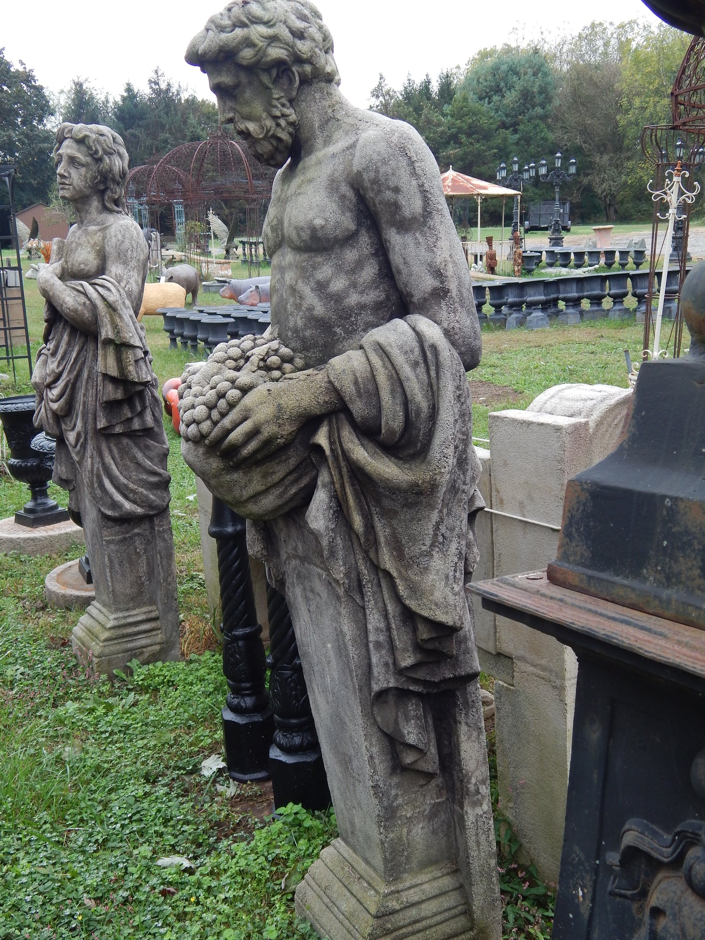 Fiberglass Statue - Pair Roman Stone Dust Set Hand Carved-Jantiques LLC.