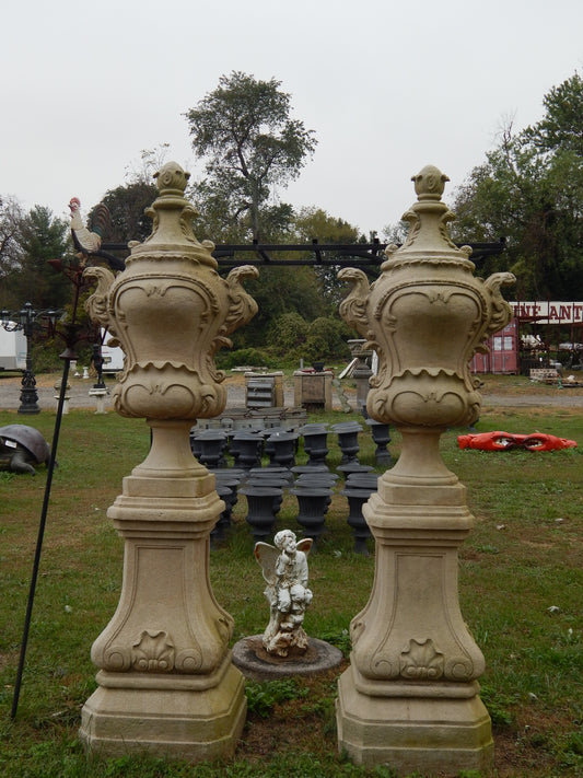 Driveway & Entrance Pediment -Pair Stone Dust Drive Way Pediment Hand Carved-Jantiques LLC.