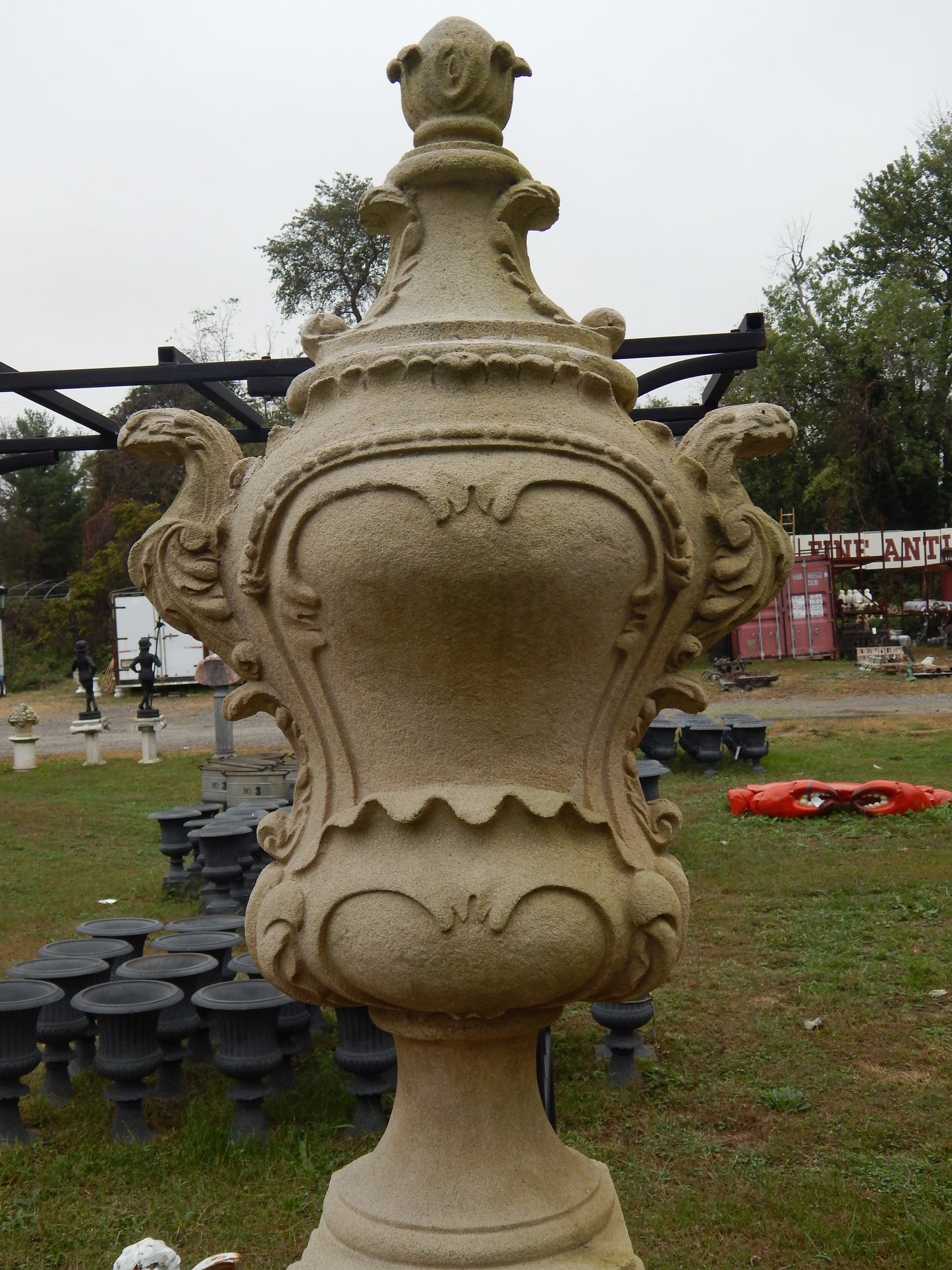 Driveway & Entrance Pediment -Pair Stone Dust Drive Way Pediment Hand Carved-Jantiques LLC.