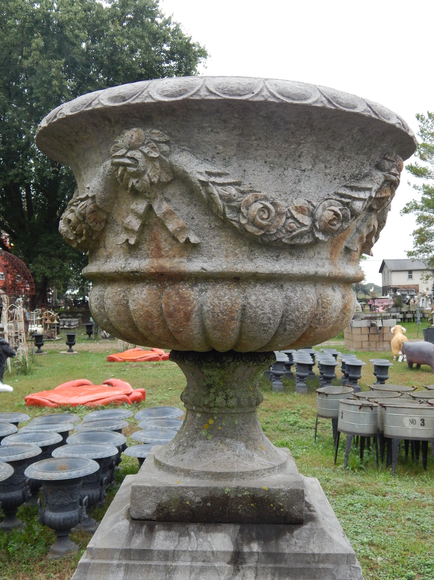 Stoned Planter- Pair Hand Carved Drive Way Pediment Urn-Jantiques LLC.