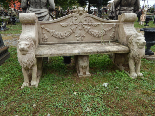 Garden Bench - Stone Dust Hand Carved Griffin Style Garden Bench-Jantiques LLC.