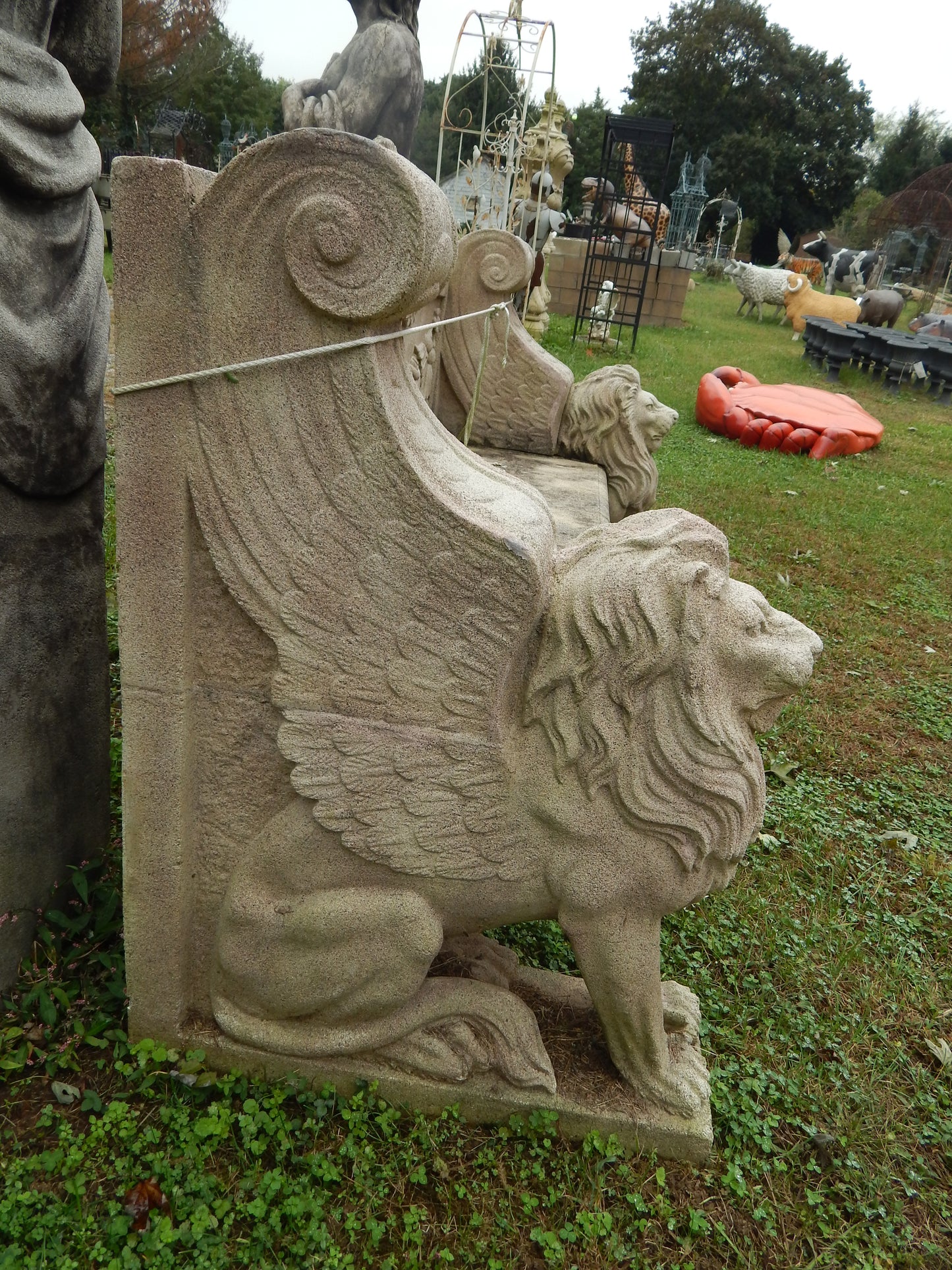 Garden Bench - Stone Dust Hand Carved Griffin Style Garden Bench-Jantiques LLC.