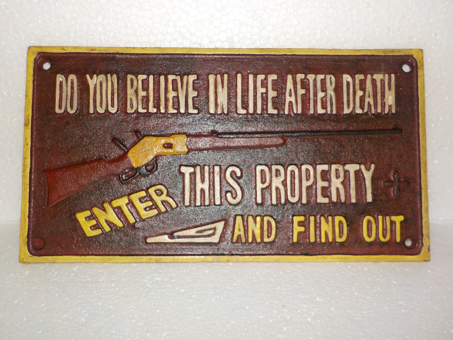 Cast Iron Sign - Winchester "Do You Believe In Life After Death"-Jantiques LLC.