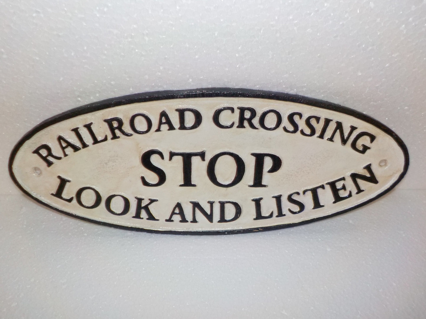 Cast Iron Sign -"Railroad Stop Look and Listen" Plaque-Jantiques LLC.