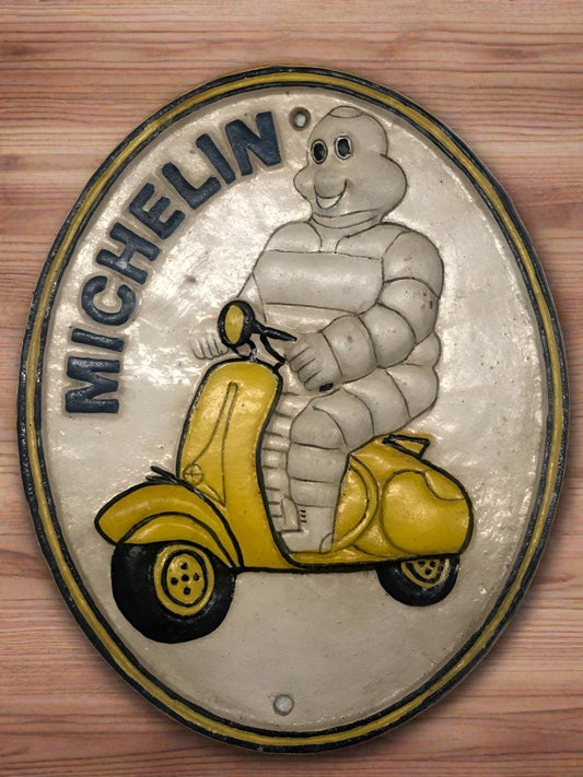 3D Michelin on scooter cast iron sign-Jantiques LLC.