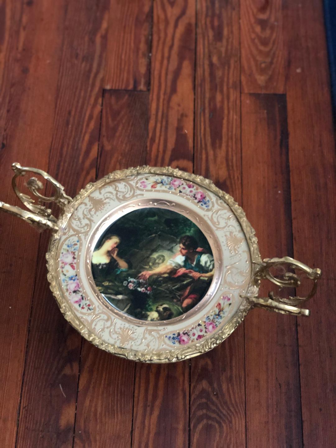 porcelain and bronze candy dish-Jantiques LLC.