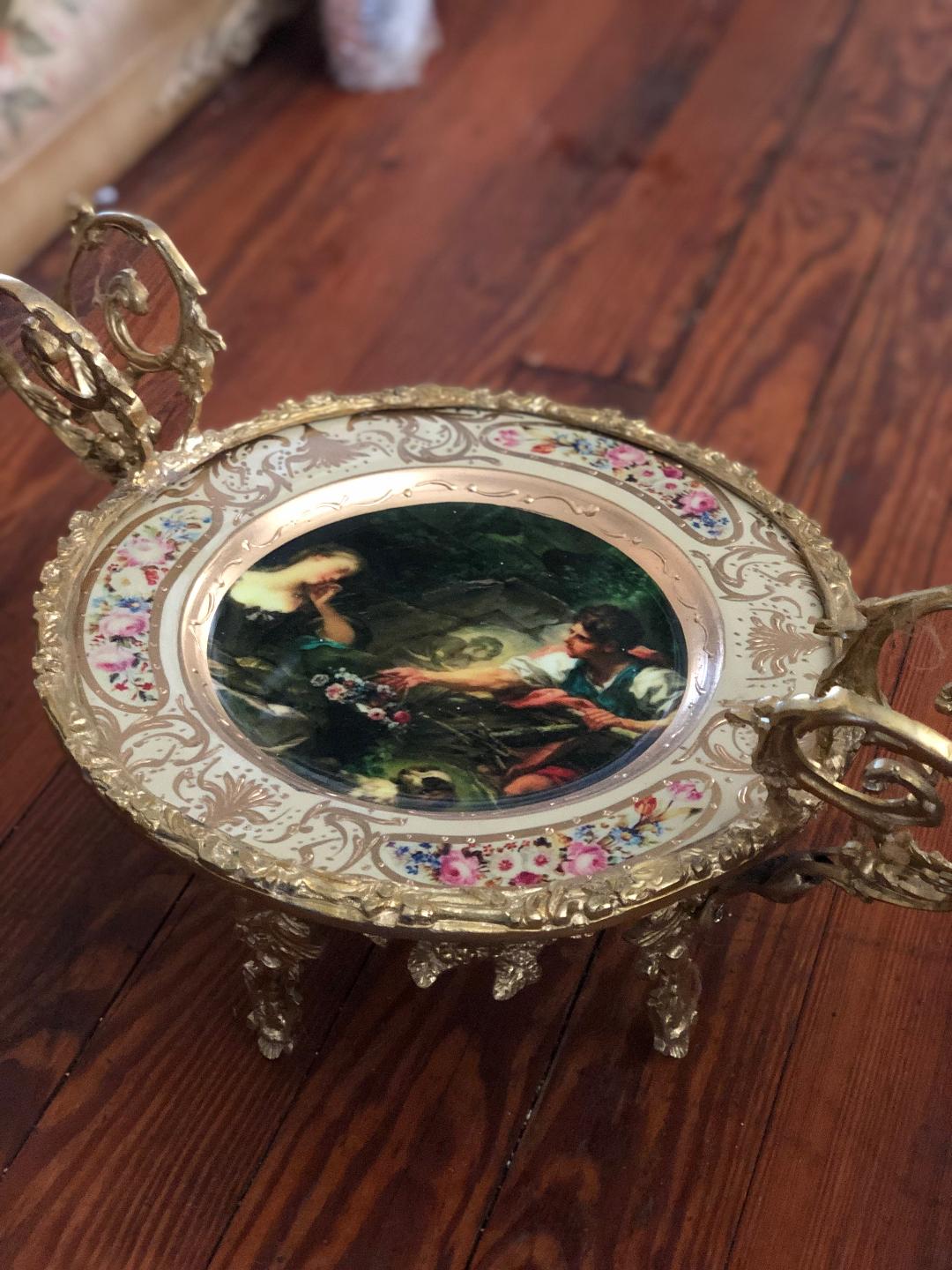 porcelain and bronze candy dish-Jantiques LLC.