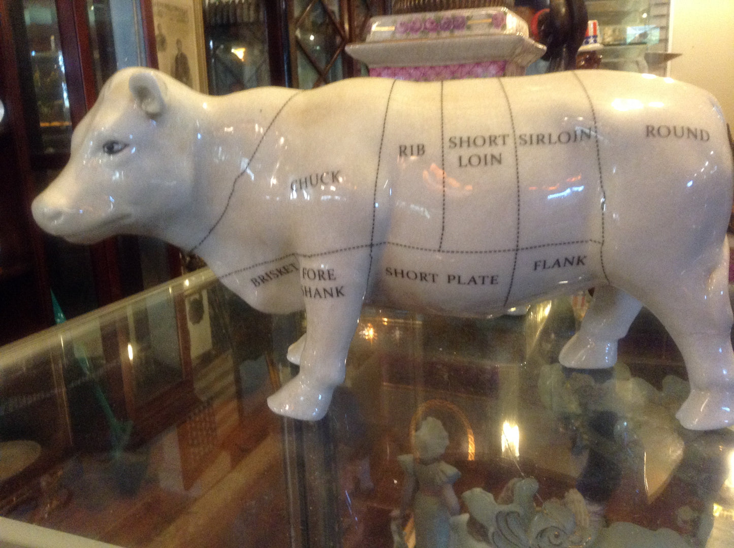 Cow Porcelain Butcher Figurine Chart Statue-Jantiques LLC.