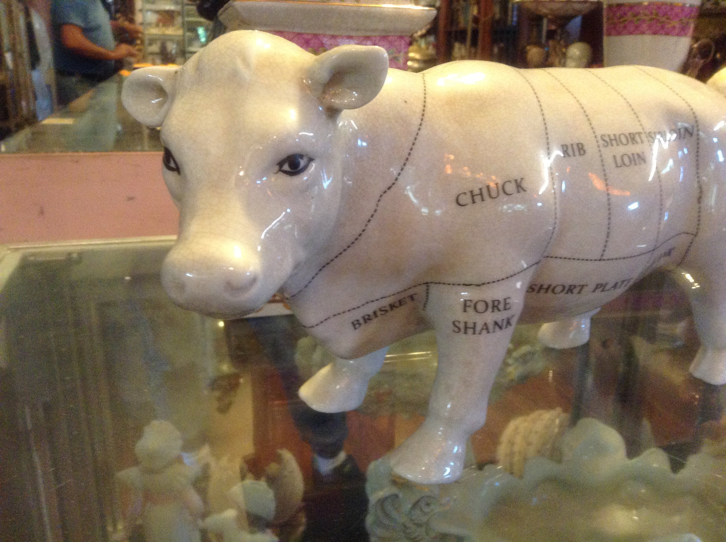 Cow Porcelain Butcher Figurine Chart Statue-Jantiques LLC.