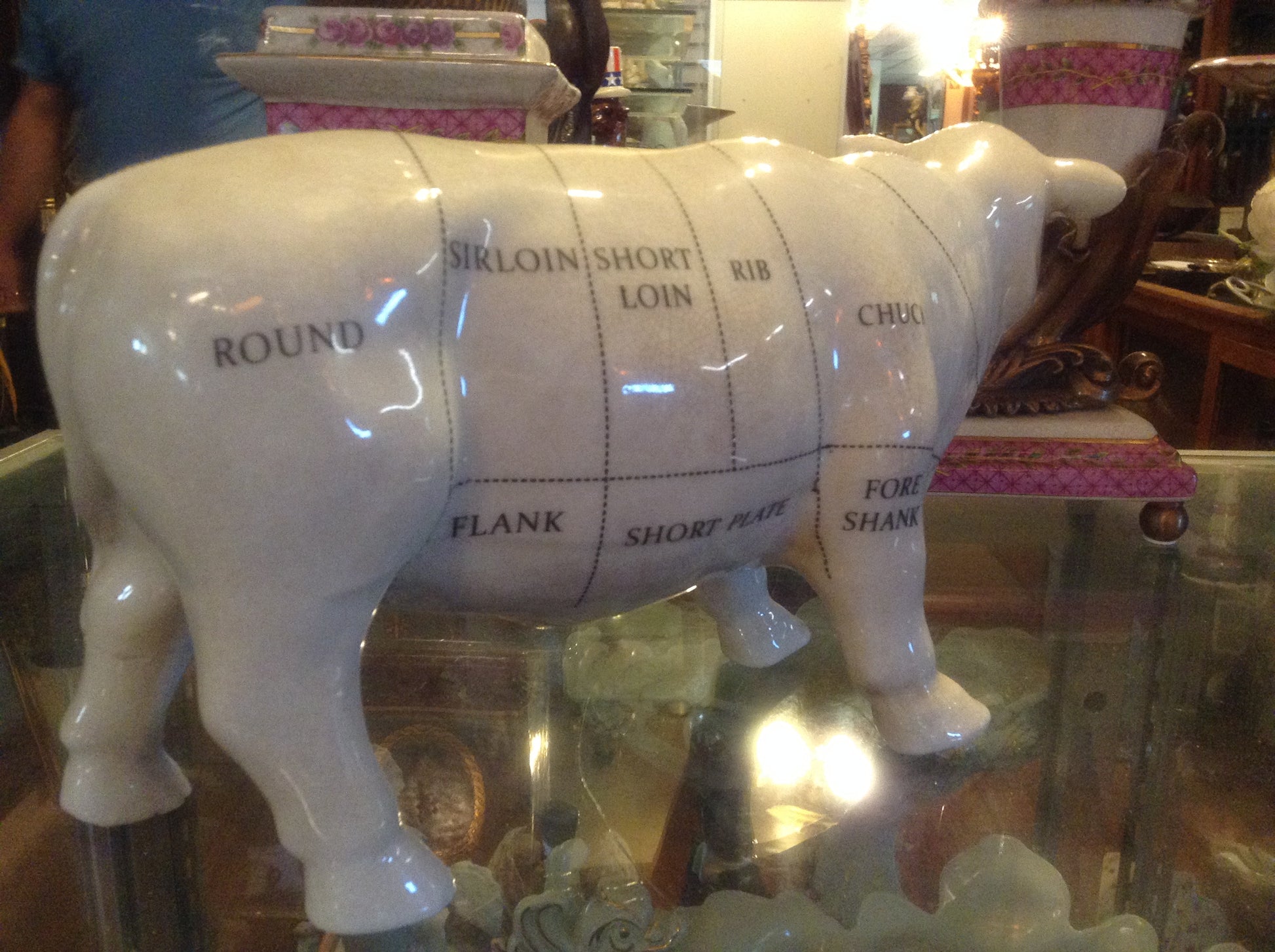 Cow Porcelain Butcher Figurine Chart Statue-Jantiques LLC.