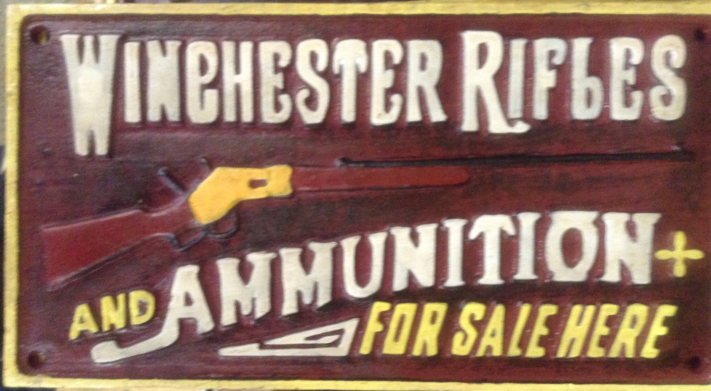 Cast Iron Sign - Winchester "Rifles & Ammunition"-Jantiques LLC.