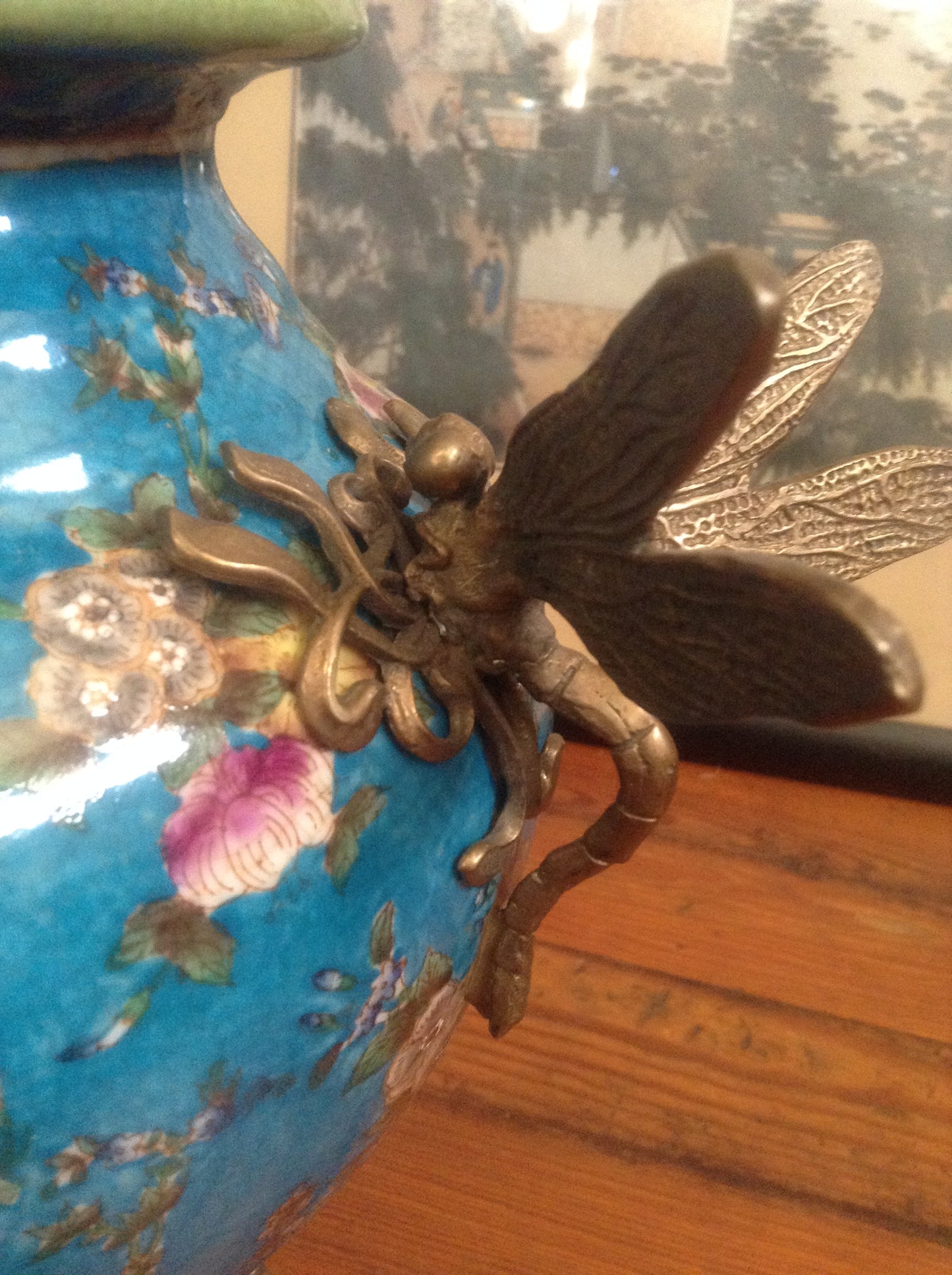 Sevres Porcelain - Blue Vase French w/ Gilt Bronze Ormolu Dragonfly Handles-Jantiques LLC.