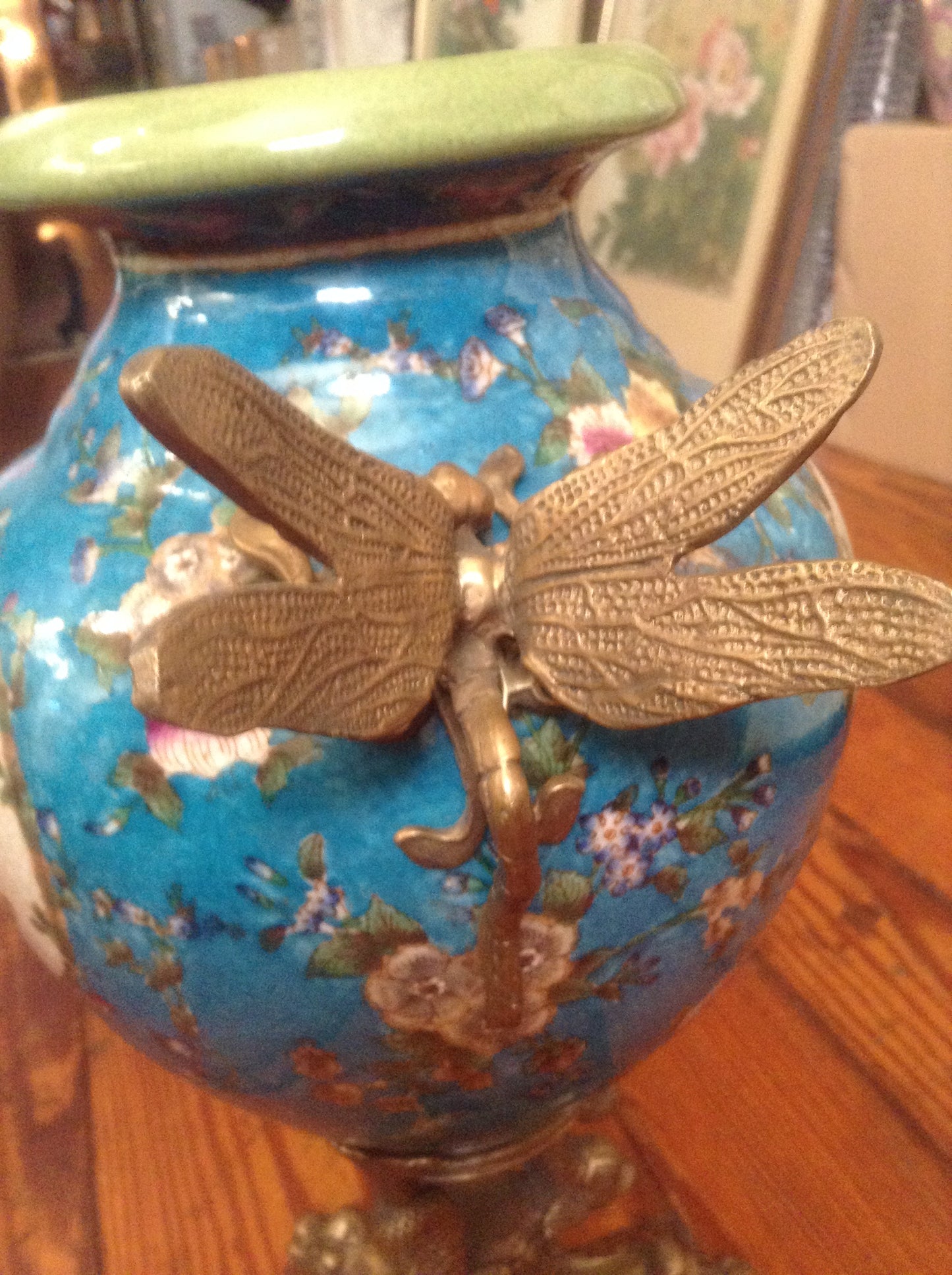 Sevres Porcelain - Blue Vase French w/ Gilt Bronze Ormolu Dragonfly Handles-Jantiques LLC.