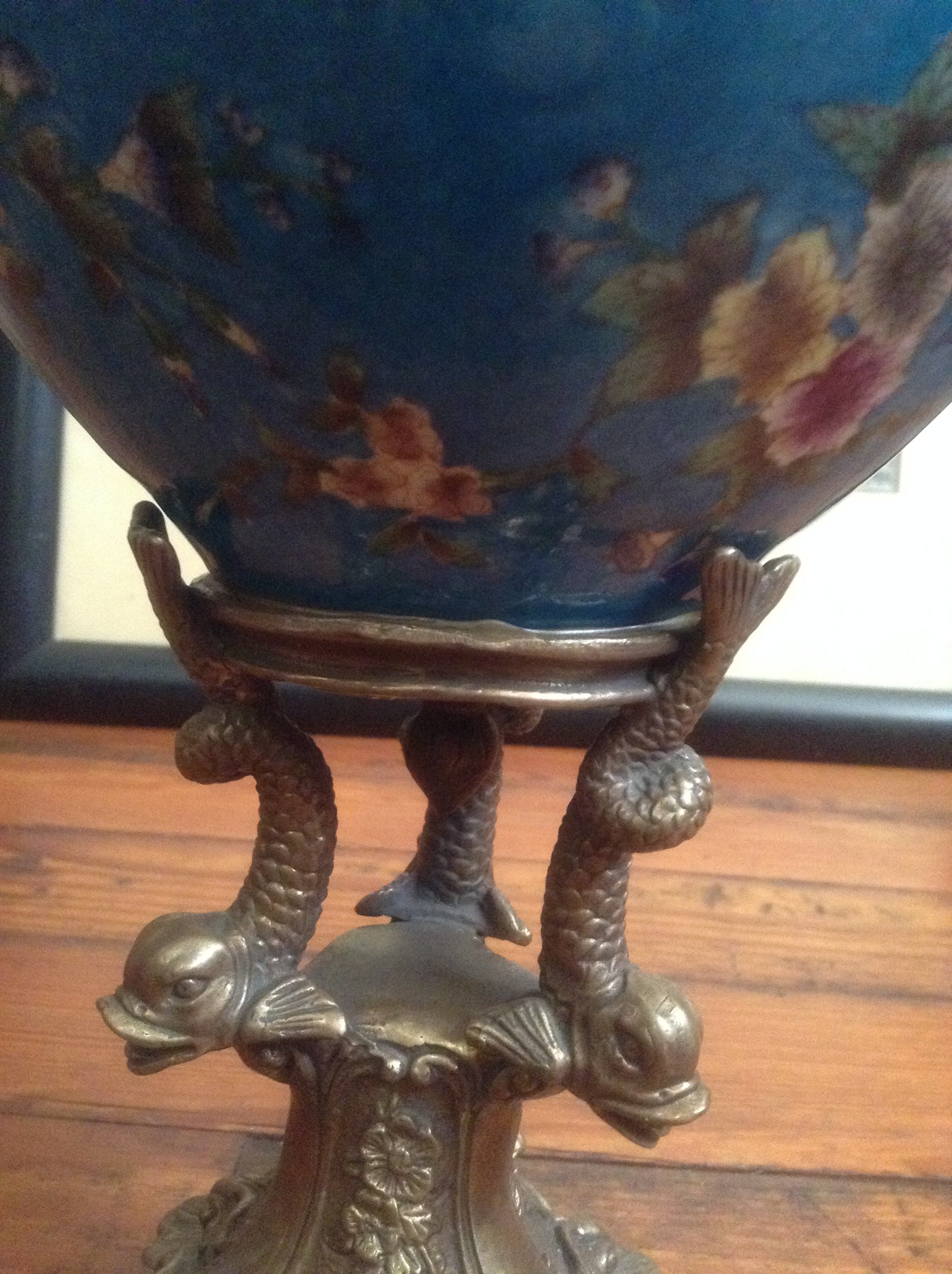 Sevres Porcelain - Blue Vase French w/ Gilt Bronze Ormolu Dragonfly Handles-Jantiques LLC.