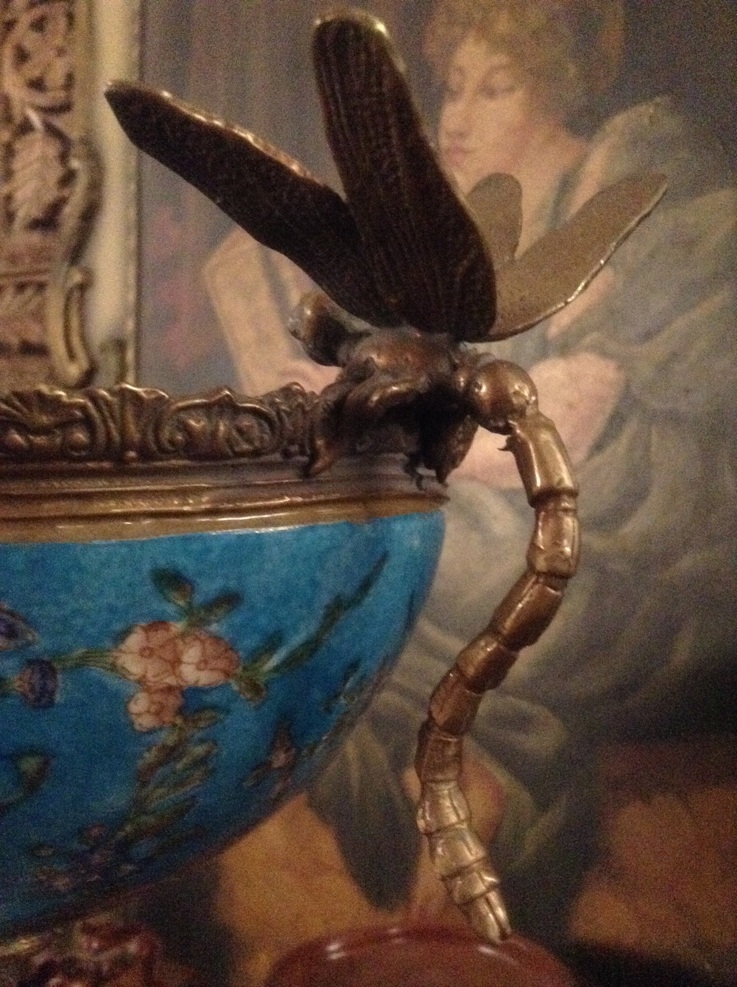 Sevres Porcelain - Blue French Style Bowl w/ Gilt Bronze Dragonfly Handle-Jantiques LLC.