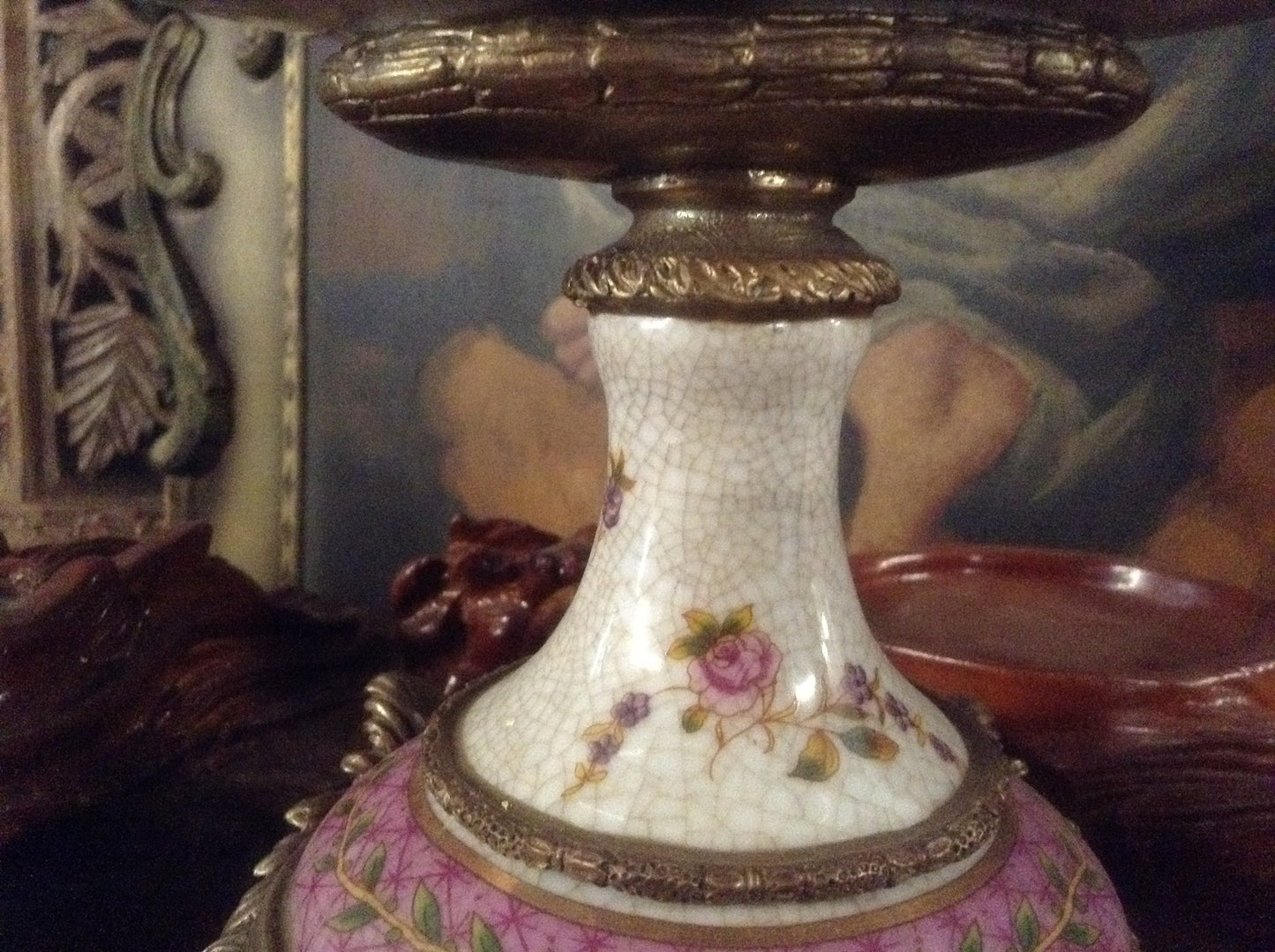 Sevres Porcelain - Pink French Style Bowl w/ Gilt Bronze Dragonfly Handle-Jantiques LLC.