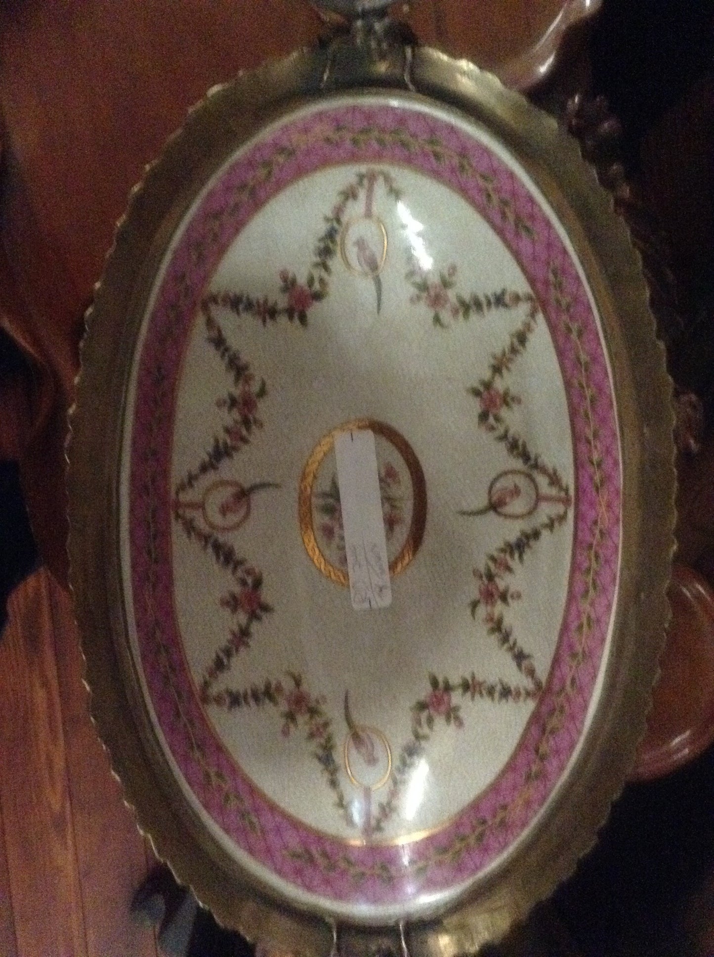 Sevres Porcelain - Pink French Style Bowl w/ Gilt Bronze Dragonfly Handle-Jantiques LLC.