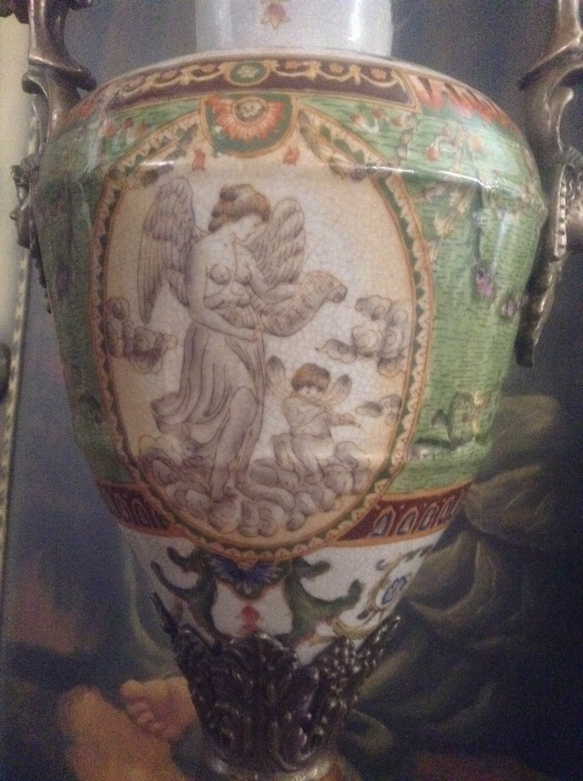 Sevres Porcelain - Green Pair French Urn Style Vase w/ Gilded Ormolu Lady-Jantiques LLC.