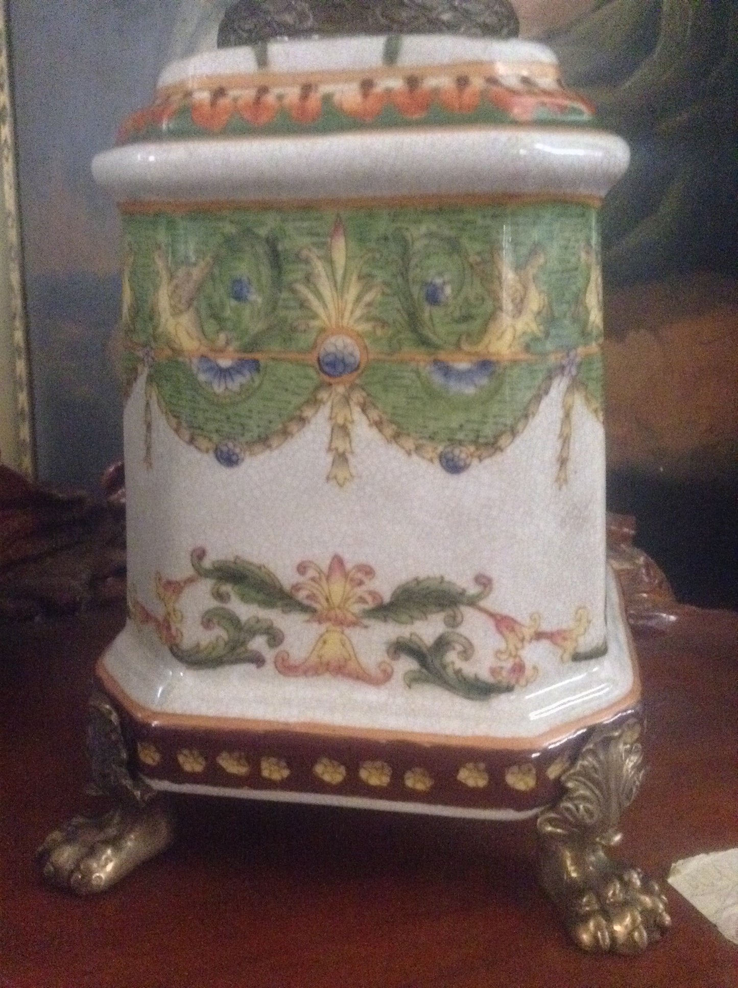 Sevres Porcelain - Green Pair French Urn Style Vase w/ Gilded Ormolu Lady-Jantiques LLC.