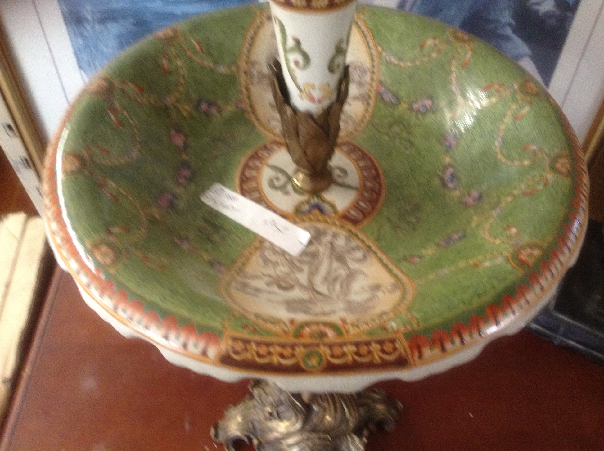 Sevres Porcelain - Green French Style Fountain Dish w/ Gilt Bronze Ormolu Lady-Jantiques LLC.