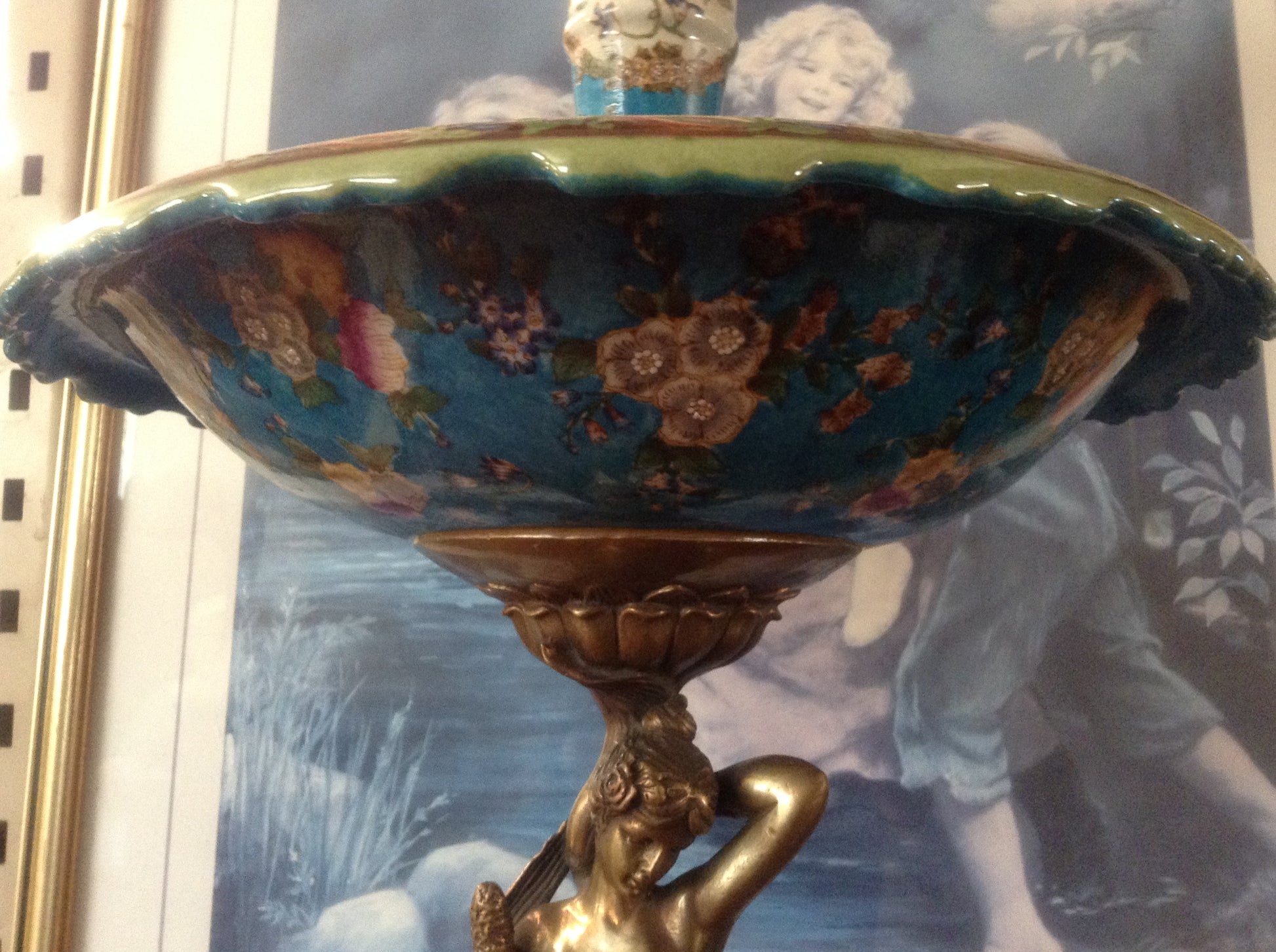 Sevres Porcelain - Blue French Style Fountain Dish w/ Gilt Bronze Ormolu Lady-Jantiques LLC.