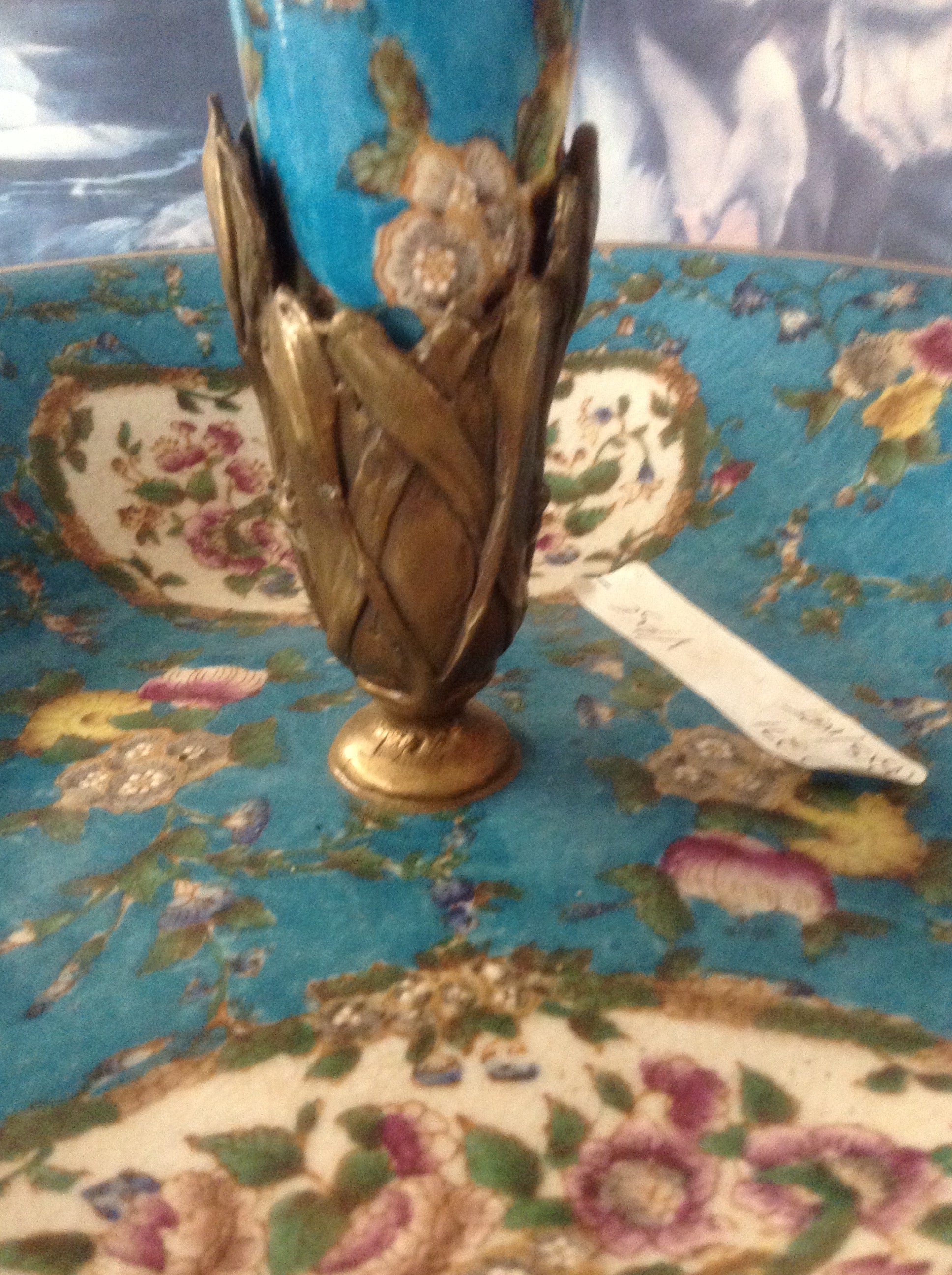 Sevres Porcelain - Blue French Style Fountain Dish w/ Gilt Bronze Ormolu Lady-Jantiques LLC.