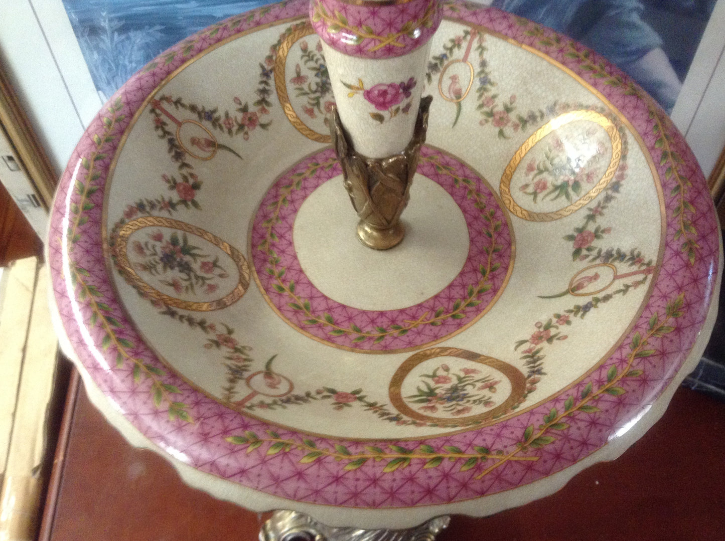 Sevres Porcelain - Pink French Style Fountain Dish w/ Gilt Bronze Ormolu Lady-Jantiques LLC.