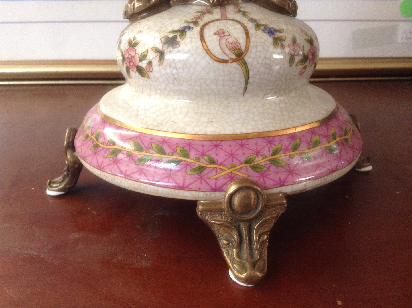 Sevres Porcelain - Pink French Style Dish w/ Gilt Bronze Lady with basket-Jantiques LLC.