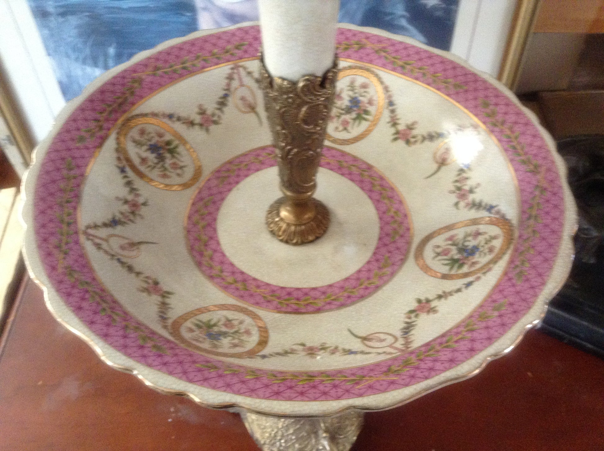 Sevres Porcelain - Pink French Style Fountain Dish w/ Gilt Bronze Cherub-Jantiques LLC.