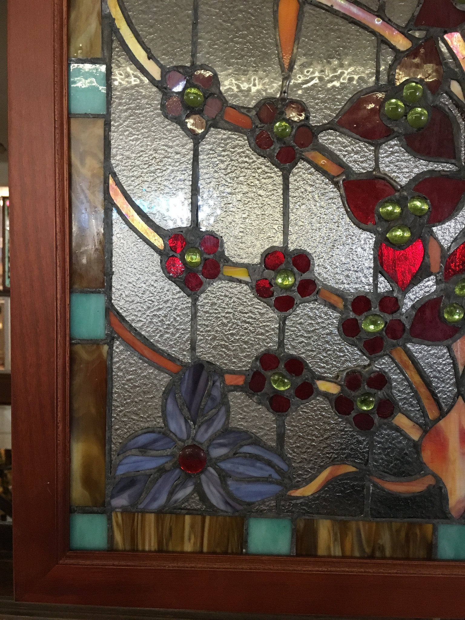 Glass Window - Stained Leaded Wood Frame Dragonfly Design-Jantiques LLC.