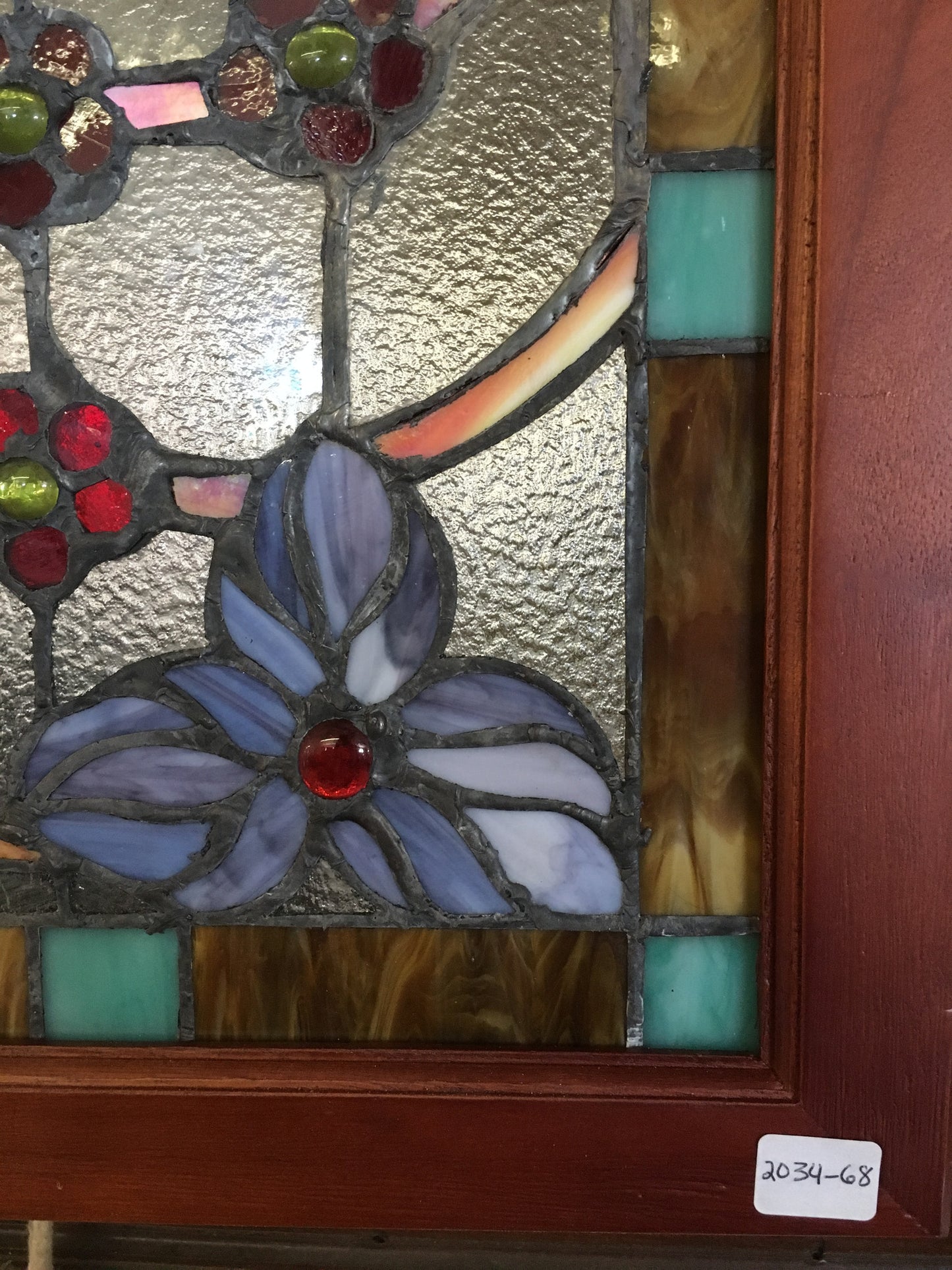 Glass Window - Stained Leaded Wood Frame Dragonfly Design-Jantiques LLC.