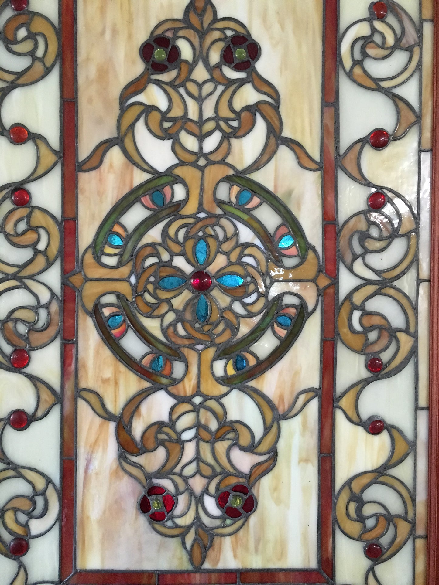 Glass Window -Stained Leaded Wood Frame Decorative Tiffany Style Design-Jantiques LLC.