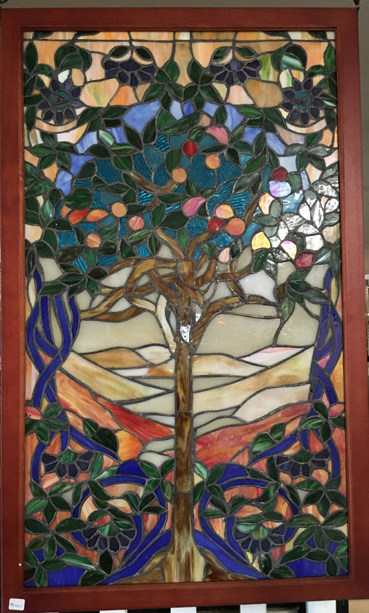 Glass Window - Stained Leaded Wood Frame Tree of Life-Jantiques LLC.