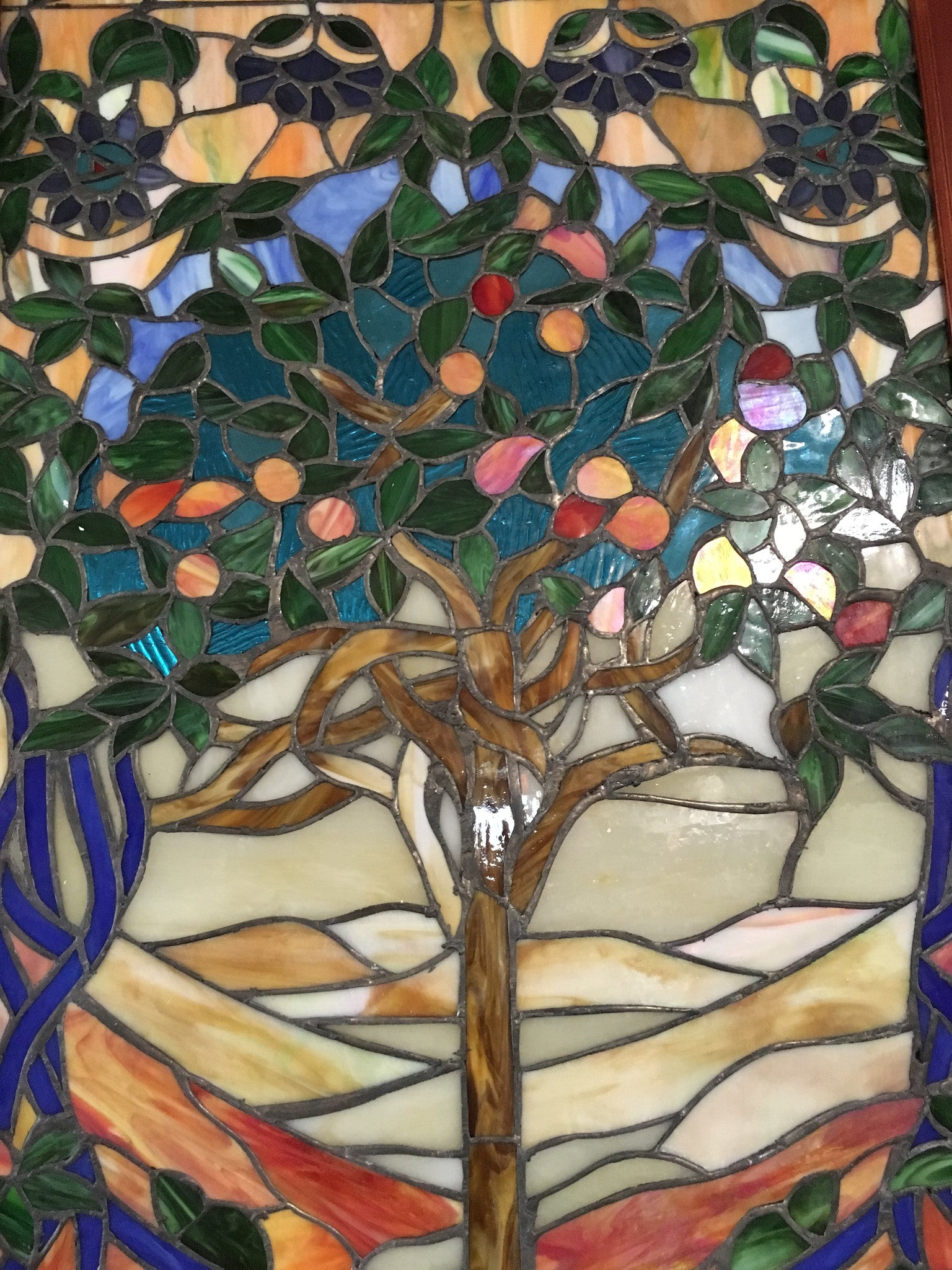 Glass Window - Stained Leaded Wood Frame Tree of Life-Jantiques LLC.