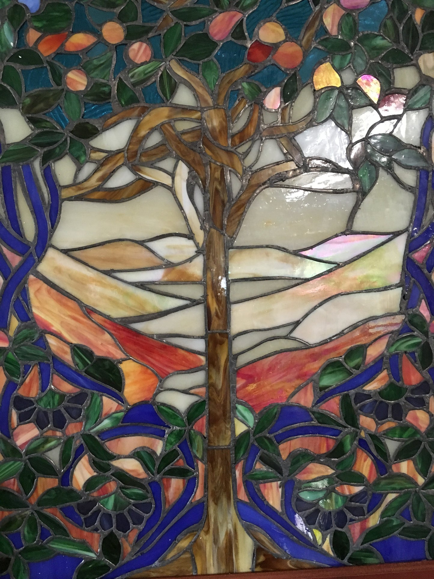 Glass Window - Stained Leaded Wood Frame Tree of Life-Jantiques LLC.