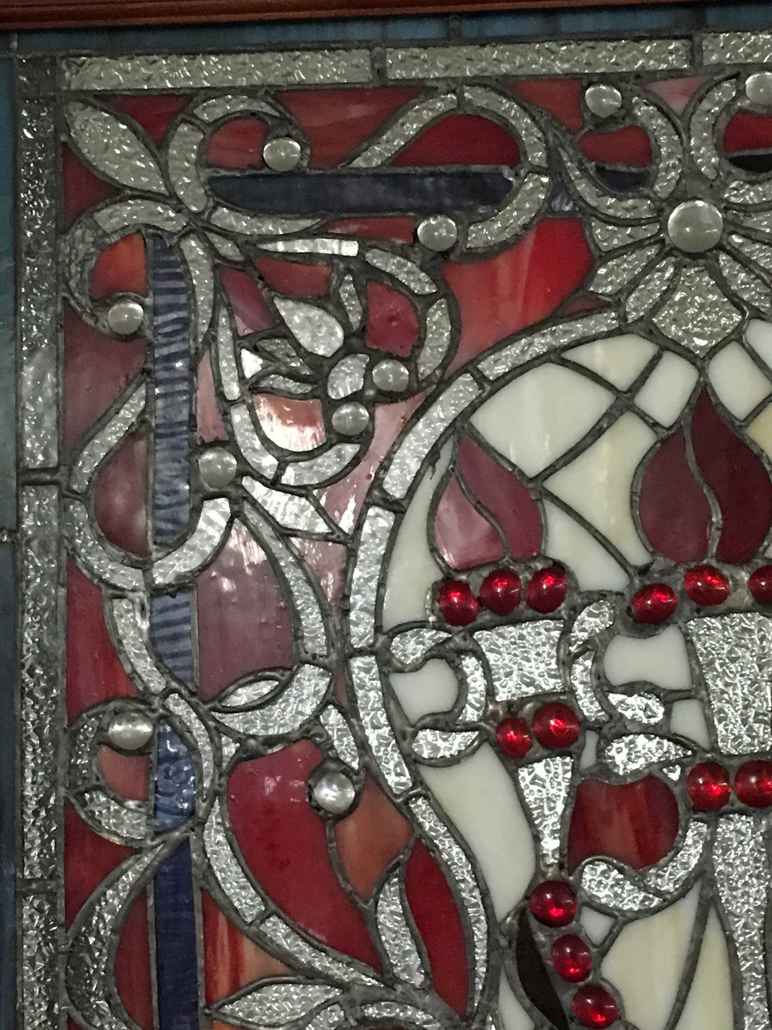 Glass Window - Stained Leaded Wood Frame 3 Torch Design-Jantiques LLC.