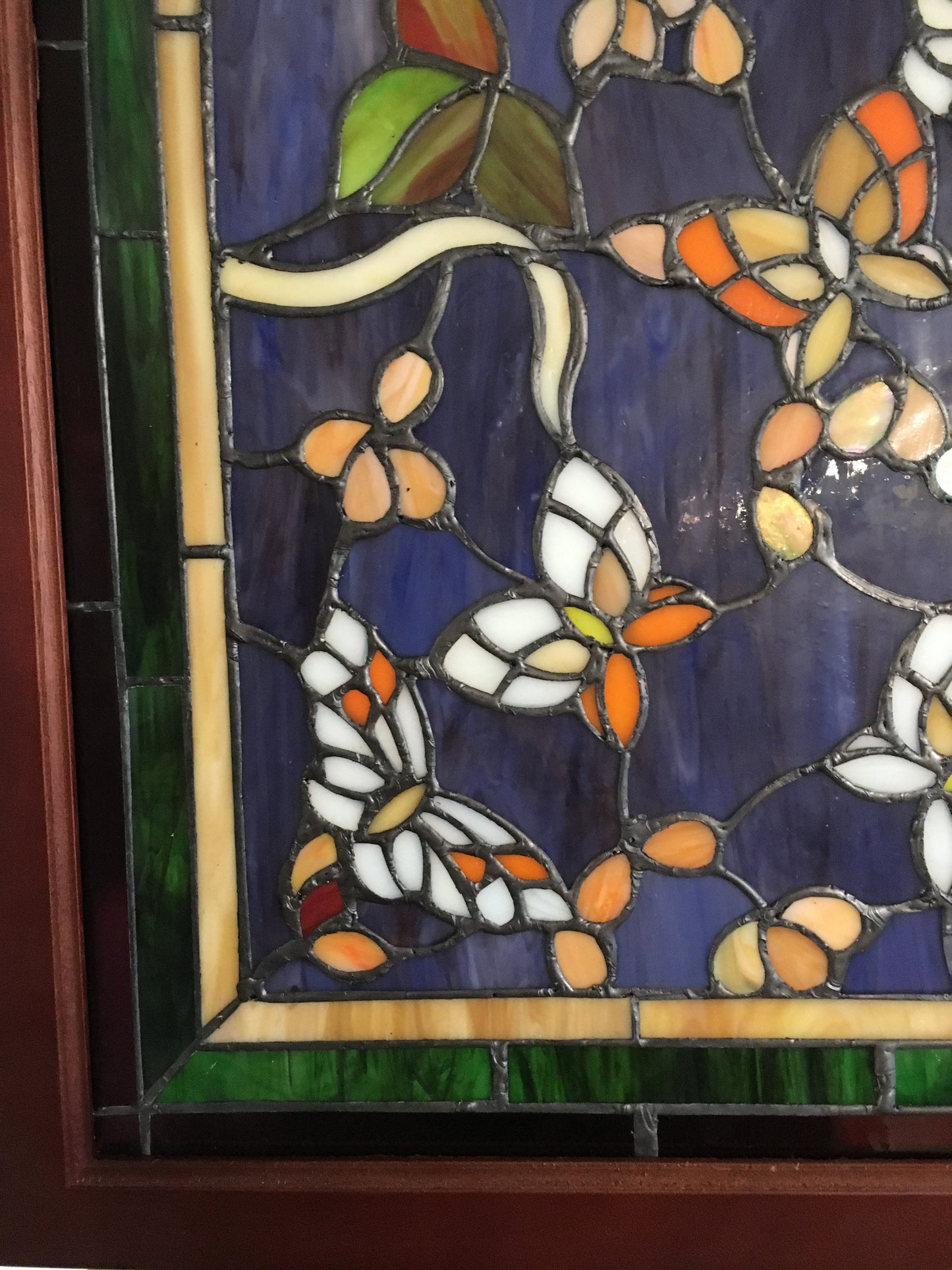 Glass Window - Stained Leaded Wood Frame Purple Background w/Butterflies-Jantiques LLC.