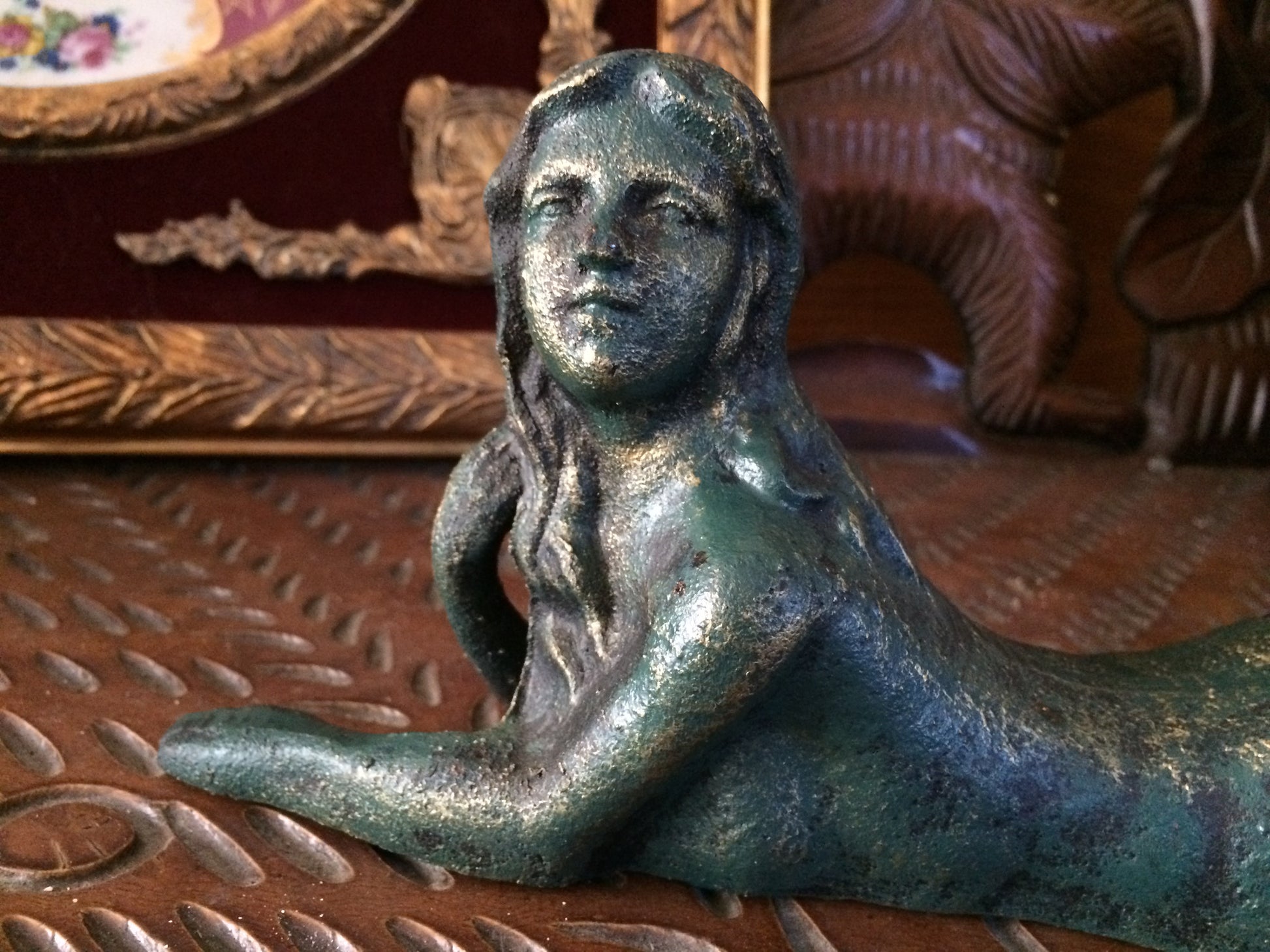 Cast Iron Mermaid - Laying Front-Jantiques LLC.