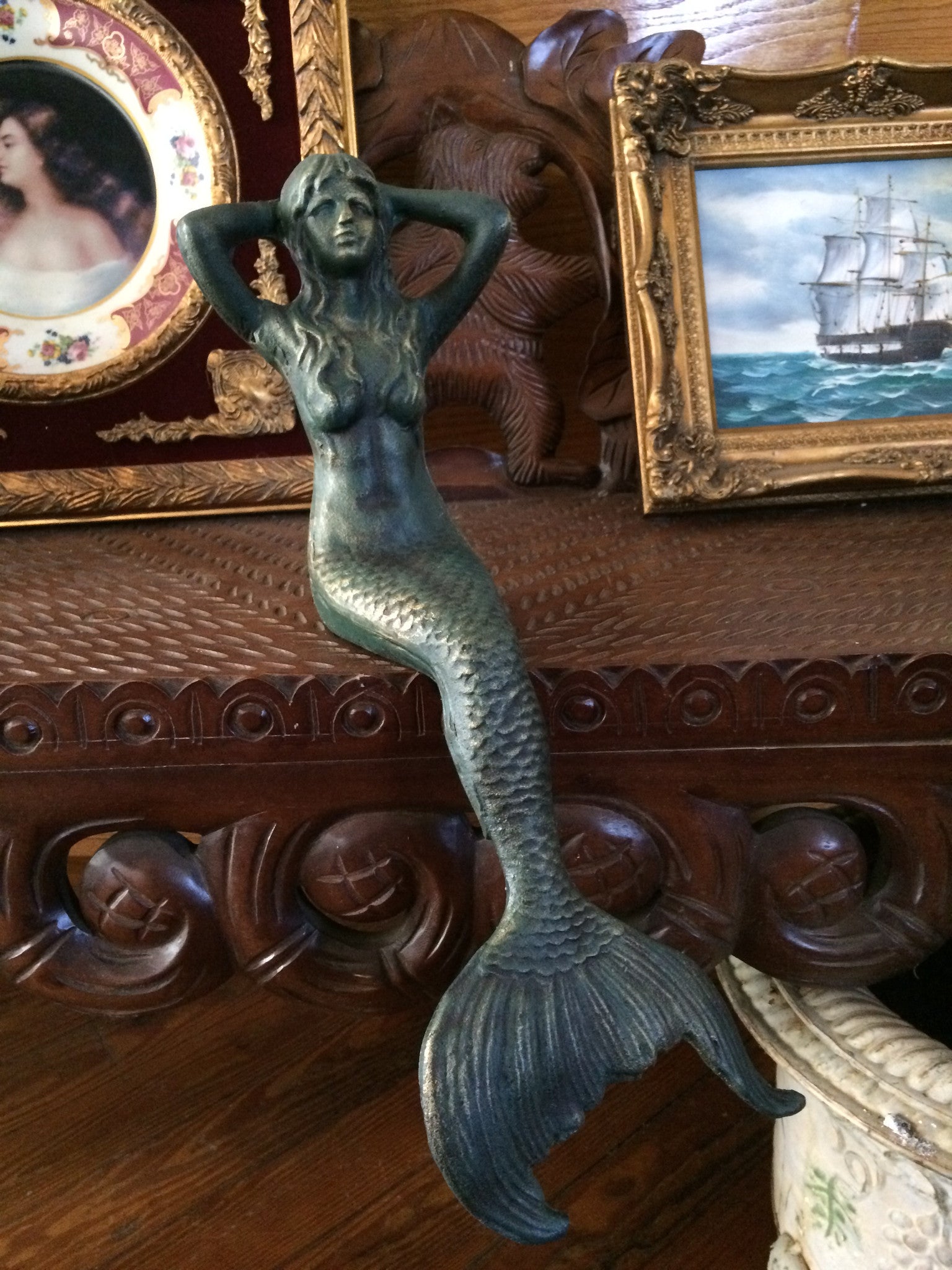 Iron Cast Statue - Mermaid Sitting Decor-Jantiques LLC.