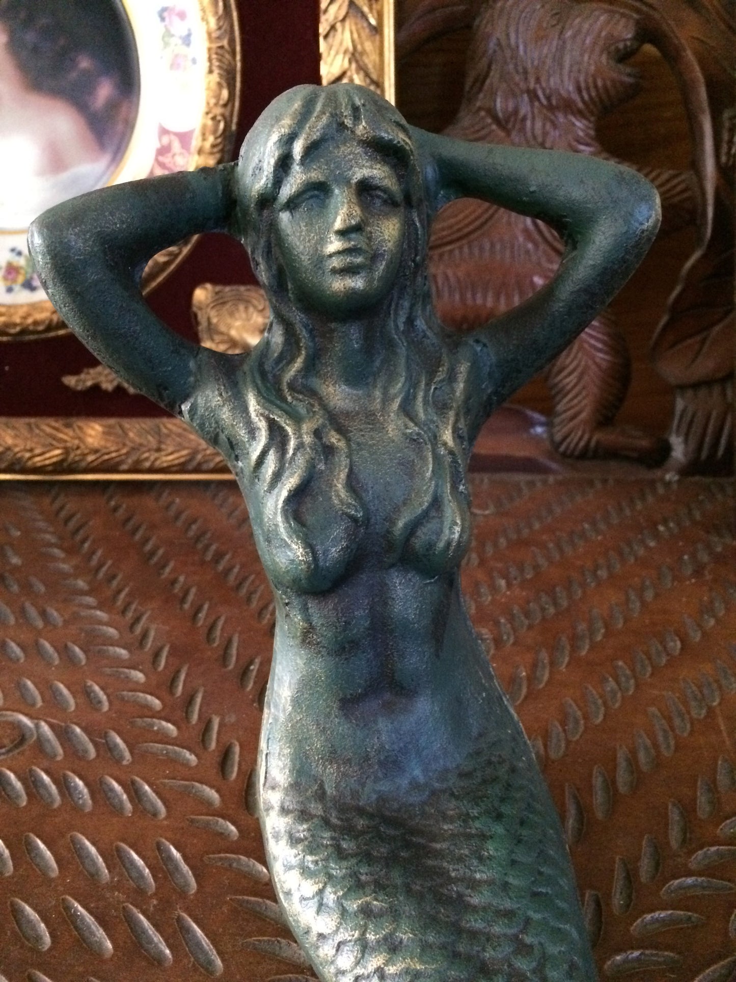 Iron Cast Statue - Mermaid Sitting Decor-Jantiques LLC.