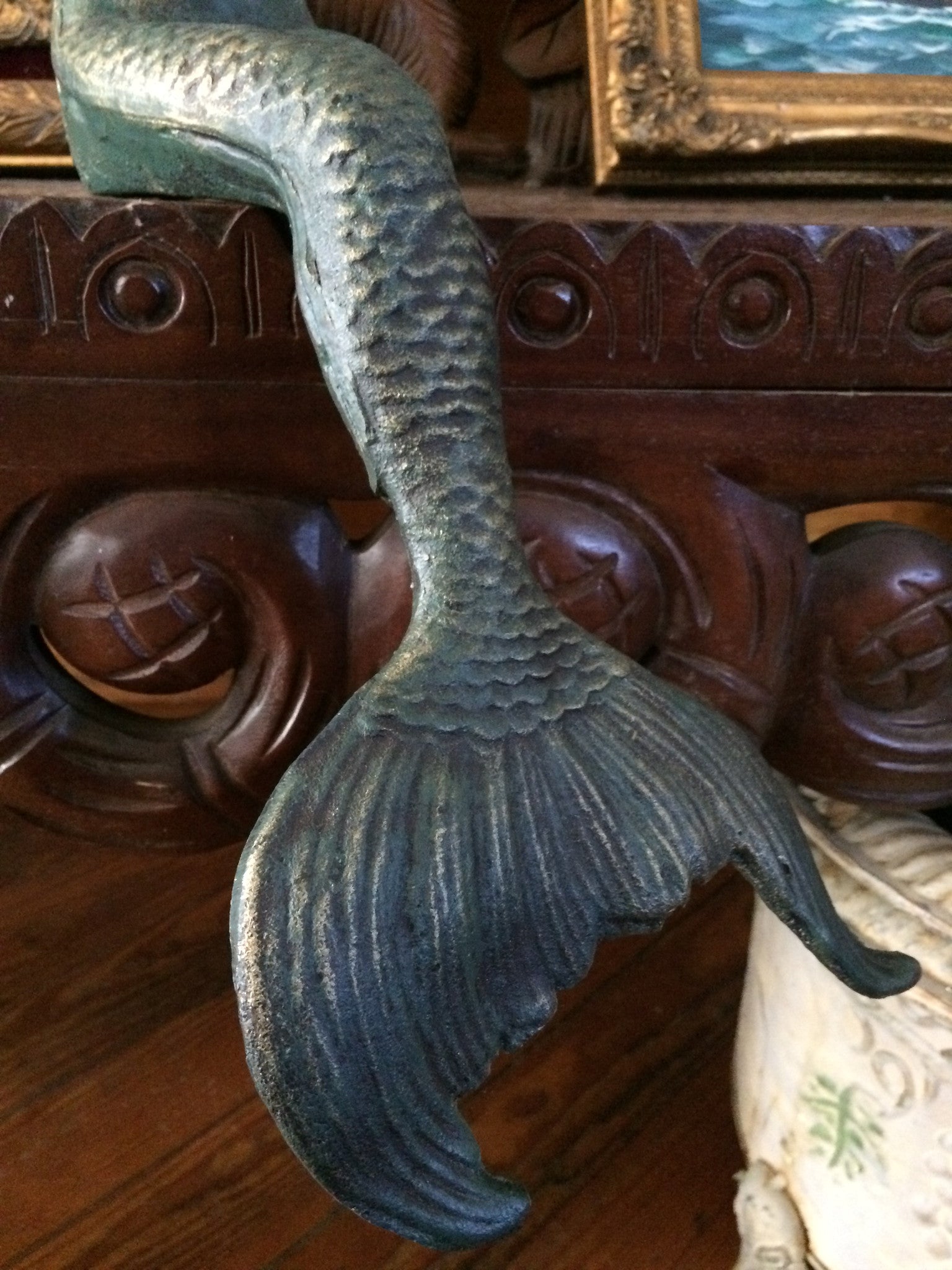 Iron Cast Statue - Mermaid Sitting Decor-Jantiques LLC.